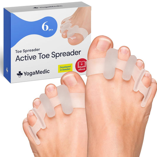YOGAMEDIC Silicone Toe Separators for Women - 6-Pack, Transparent/Green - Bunion Relief & Bunion Corrector - Hammer Toe Straightener & Gentle Alignment - Versatile Fit & Foot Spacer