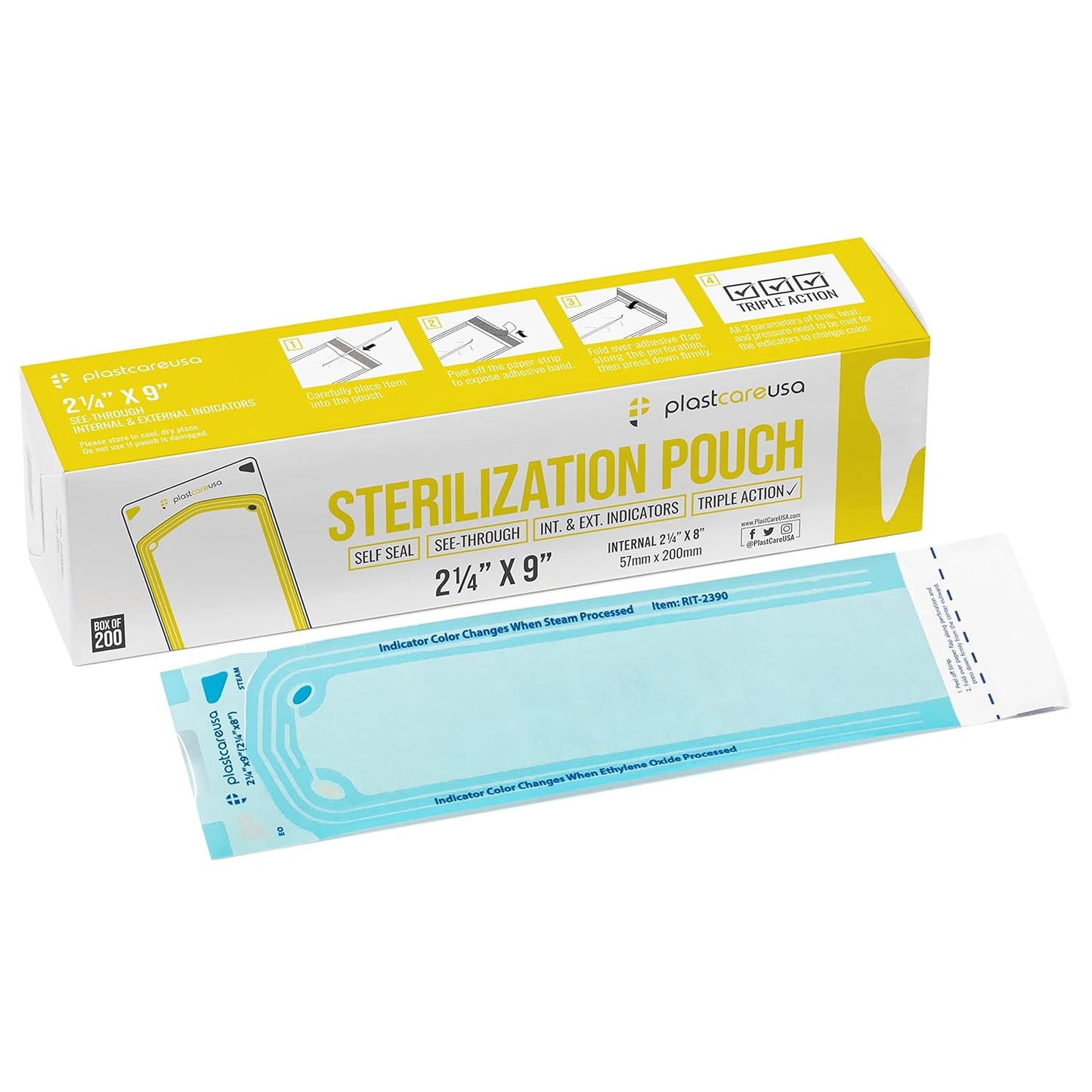 200 2.25 x 9 Sterilization Pouches, Sterilizer Autoclave Bags for Sterilizing Dental Medical Instruments and Cleaning Tools