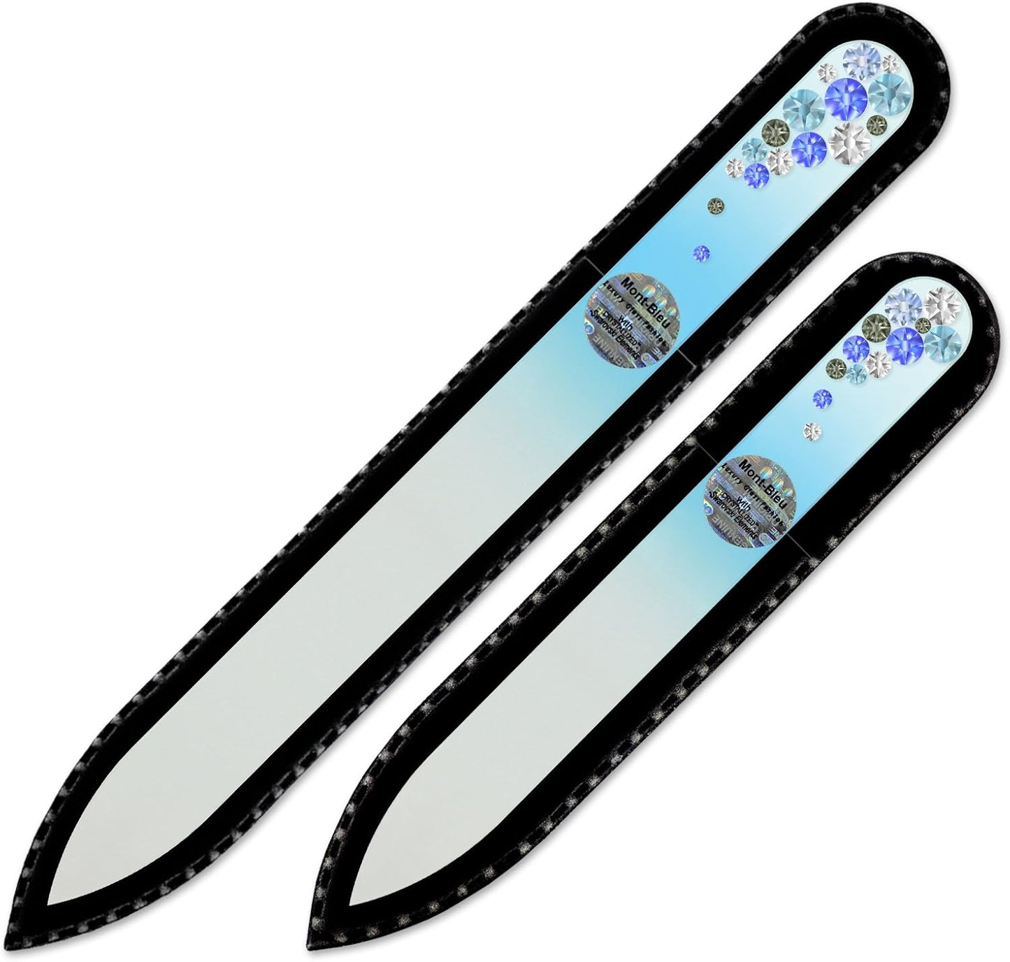 Nail File - Mont Bleu Best Set of 2 Glass Nail Files Hand Decorated with Swarovski Elements - Mothers Day Gifts - Genuine Czech Tempered Glass - Nail Files for Women - Glass Nail File for Nail Art