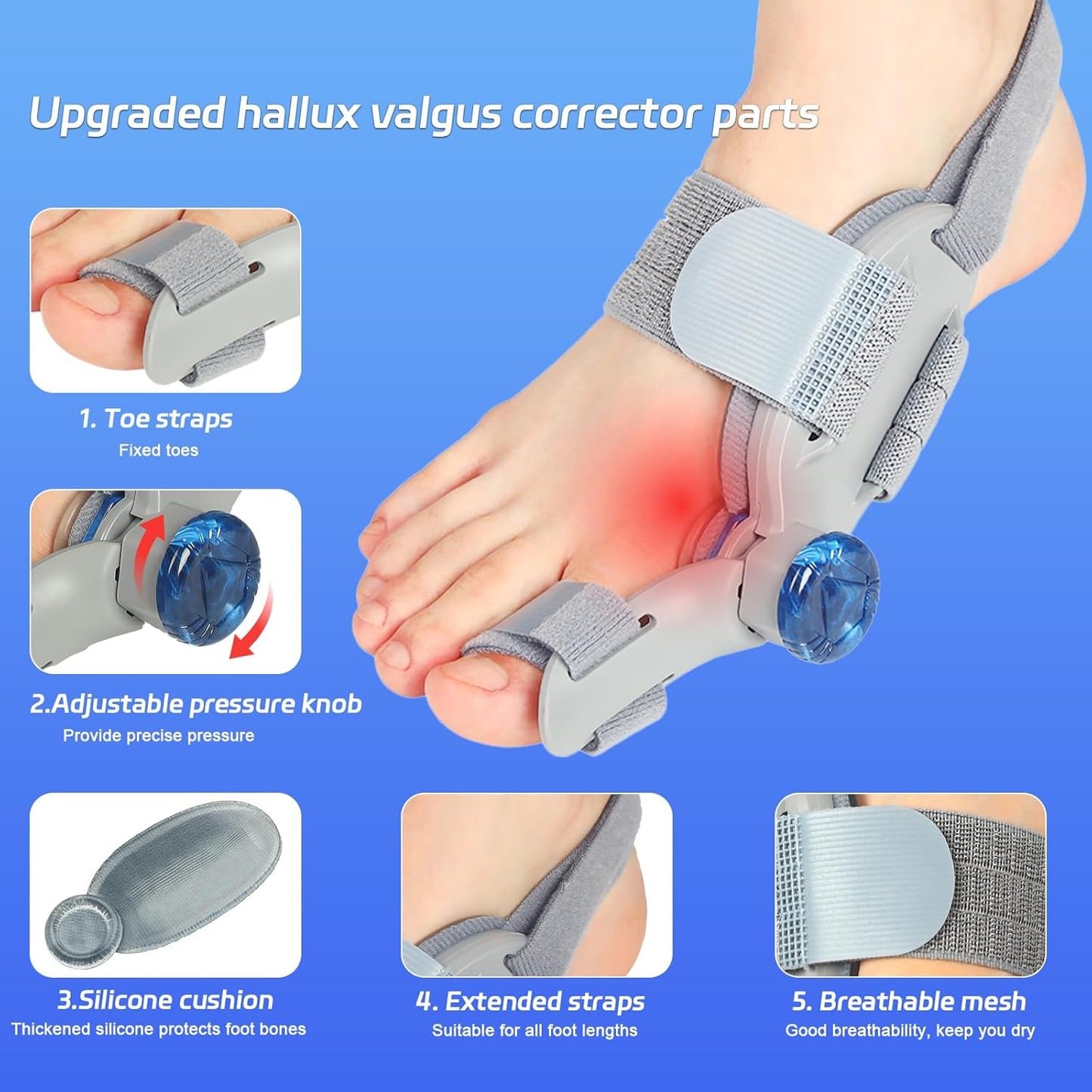 Adjustable Bunion Corrector for Women & Men Big Toe – The toe straightener Brace designed to relieve bunion discomfort – Built-in Night Bunion Correctors for Resting Comfort and Hallux Valgus Support