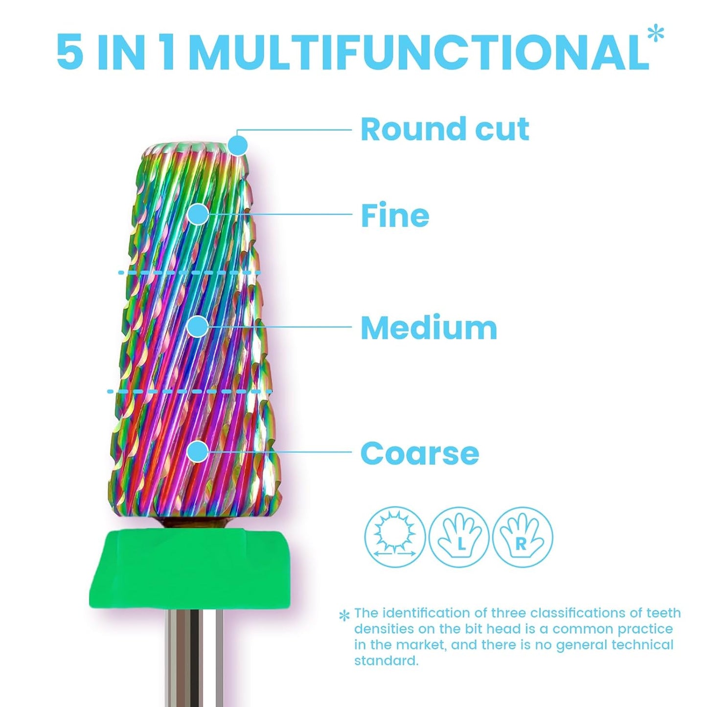 Professional 5 in 1 Tapered Nail Drill Bits, 3/32'' Safety Tungsten Carbide Bits, Remove Hard Gel Fast, Left & Right Hand Use, Easy for Beginner, Technicians Bits, Coarse.