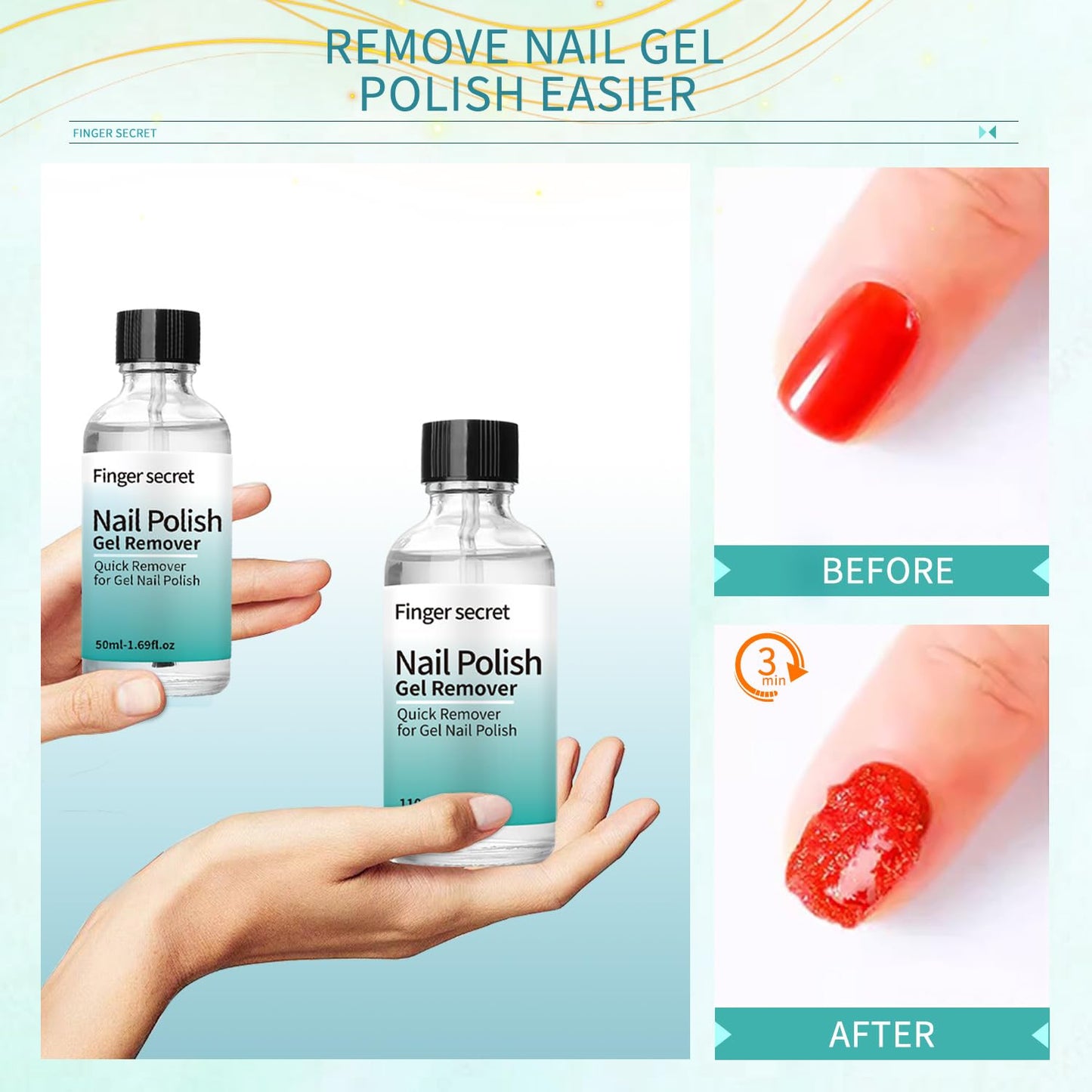 Finger Secret Nail Polish Gel Remover Kit Convenient for Gel Nails Remove 50ml,Professional Nail Remove Product for Salon & Home Use.Easy to operate
