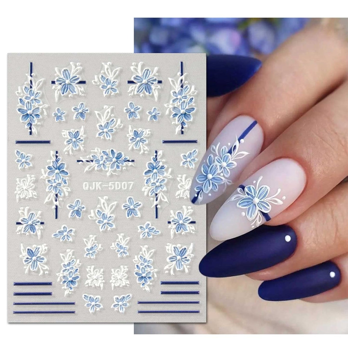 JMEOWIO 3D Embossed Spring Flower Nail Art Stickers Decals Self-Adhesive Pegatinas Uñas 5D Colorful Summer Floral Nail Supplies Nail Art Design Decoration Accessories 4 Sheets