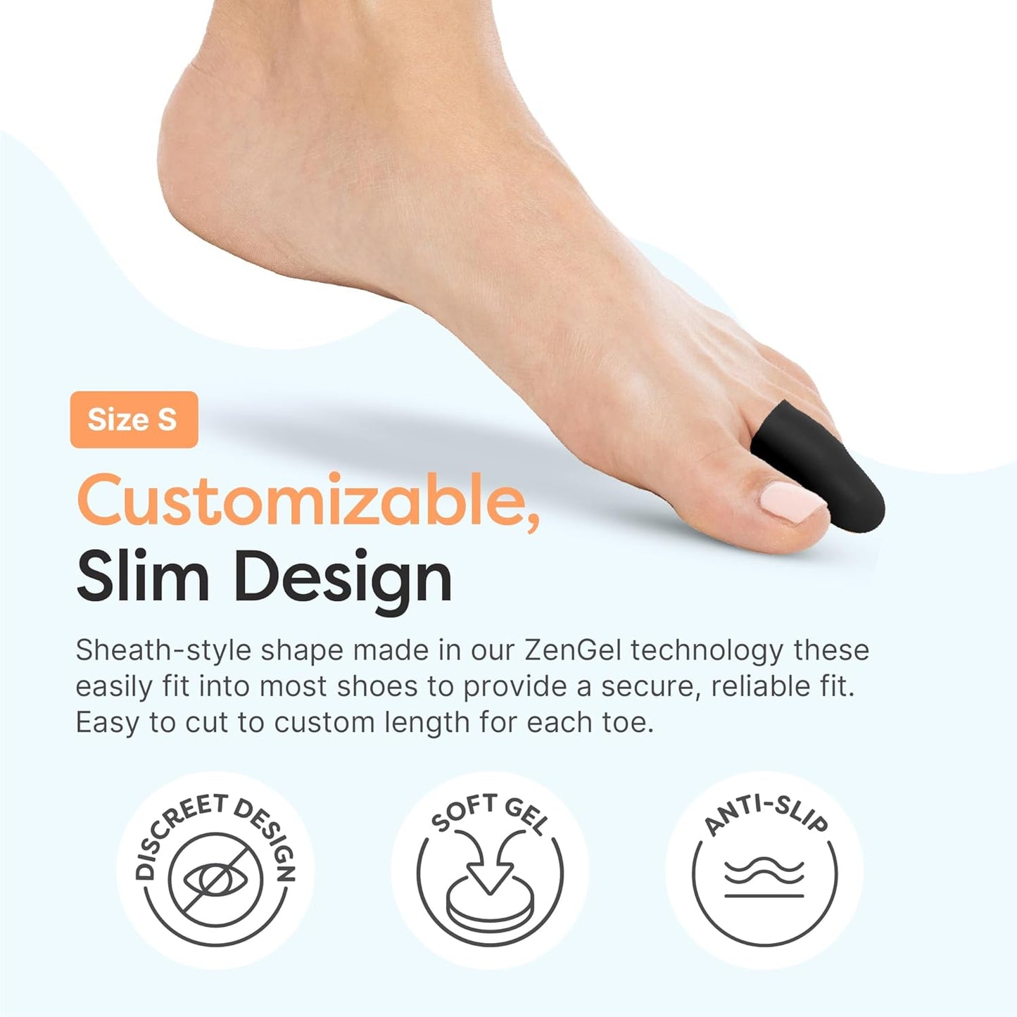 ZenToes 6 Pack Gel Toe Cap and Protector - Cushions and Protects to Provide Relief from Missing or Ingrown Toenails, Corns, Blisters, Hammer Toes (Small, Black)