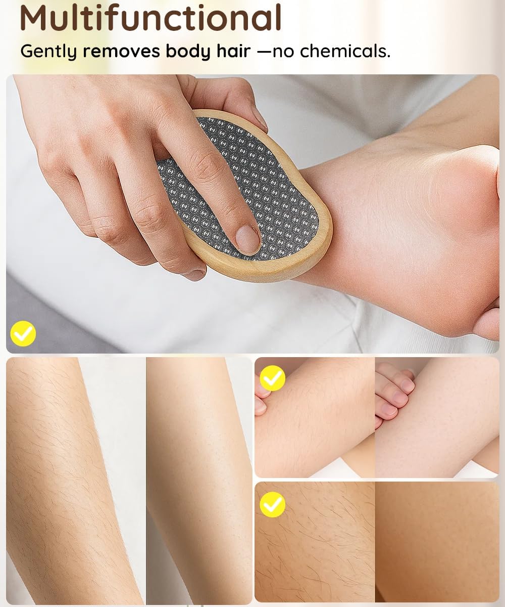 2 Sided Crystal Hair Eraser & Glass Foot File Callus Remover for Woman 2 in 1 - Natural Bamboo Crystal Hair Remover,Nano Glass Foot Scraper Scrubber Dead Skin Removal for Cracked Heels