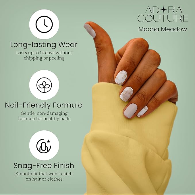 Semi Cured Gel Nail Strips With 20 Pieces - Salon Quality Manicure Kit For Women Easy Application Wraps Includes Prep Pads Nail File Wooden Stick, UV light Required - Mocha Meadow