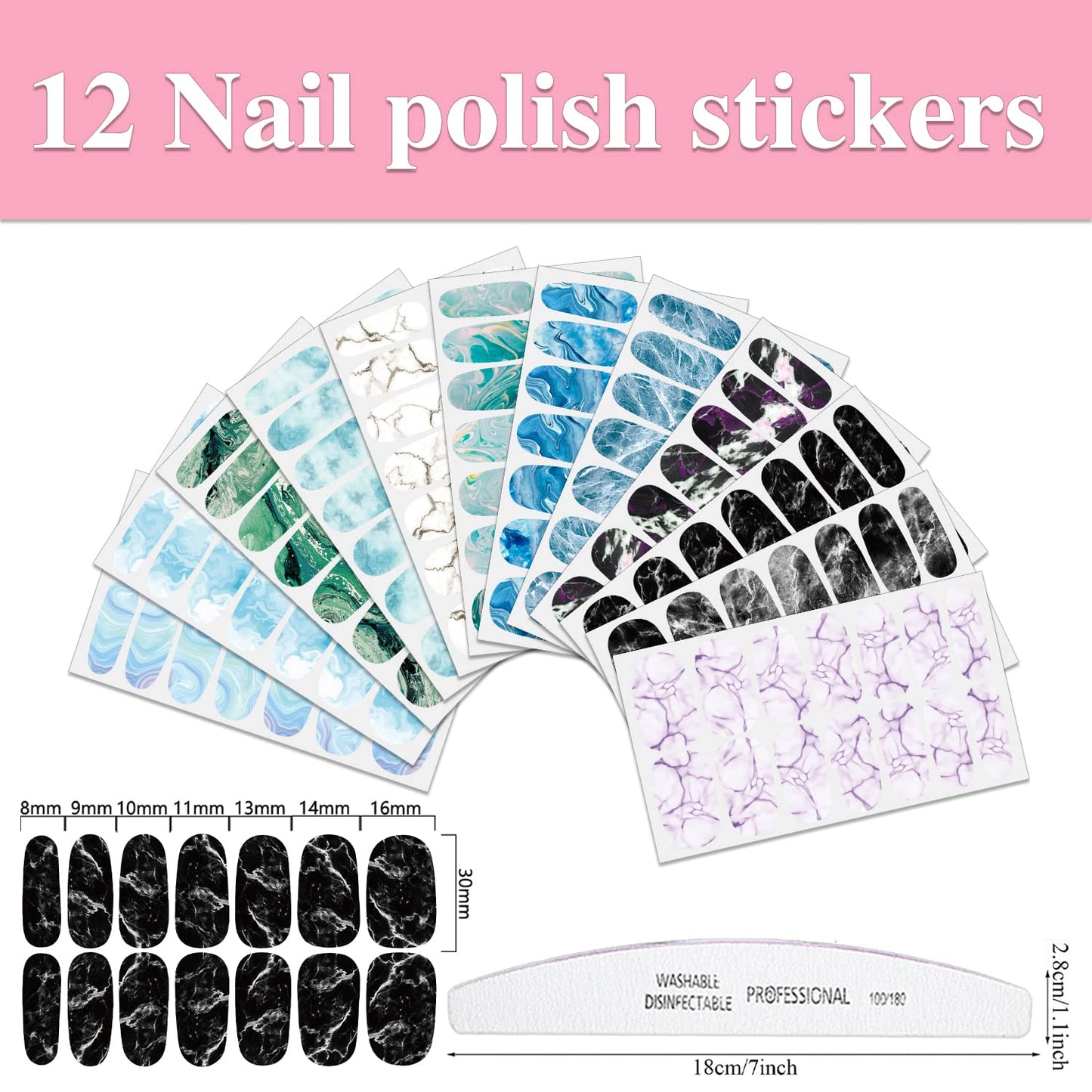 WOKOTO 12 Sheets 168 Pcs Marble Nail Stickers Full Nail Wraps Gradient Nail Wraps For Women Nail Polish Strips Stick On Nail Polish Stickers For Nails Gel Nail Stickers For Nails Strips Gel Nail Wraps