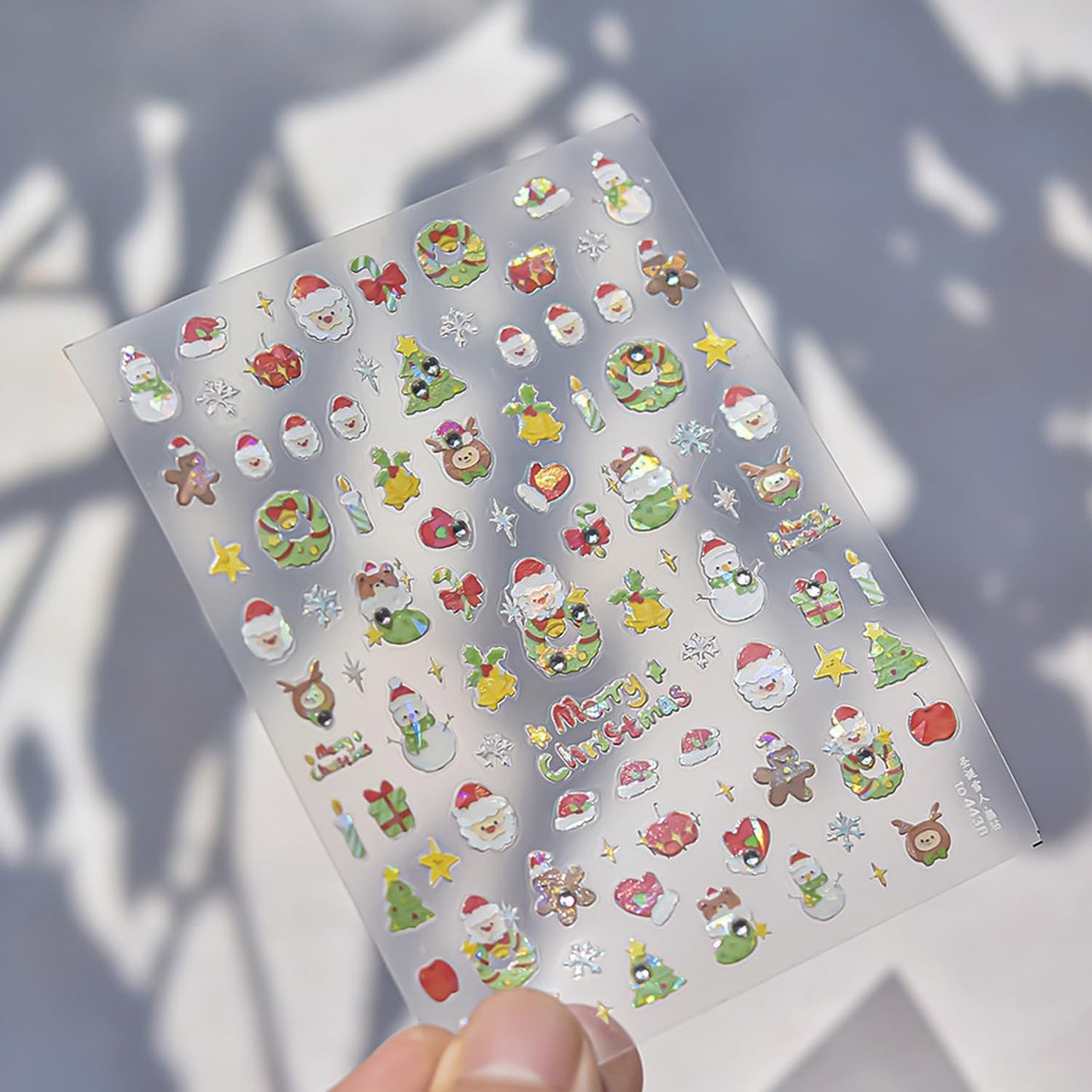 Christmas Day Nail Art Stickers 3D Self-Adhesive Cute Santa Claus Nail Art Decals for Acrylic Nails with Snowman Christmas Tree Designs Nail Sticker Winter Nail Supplies for Women DIY Manicure Decor
