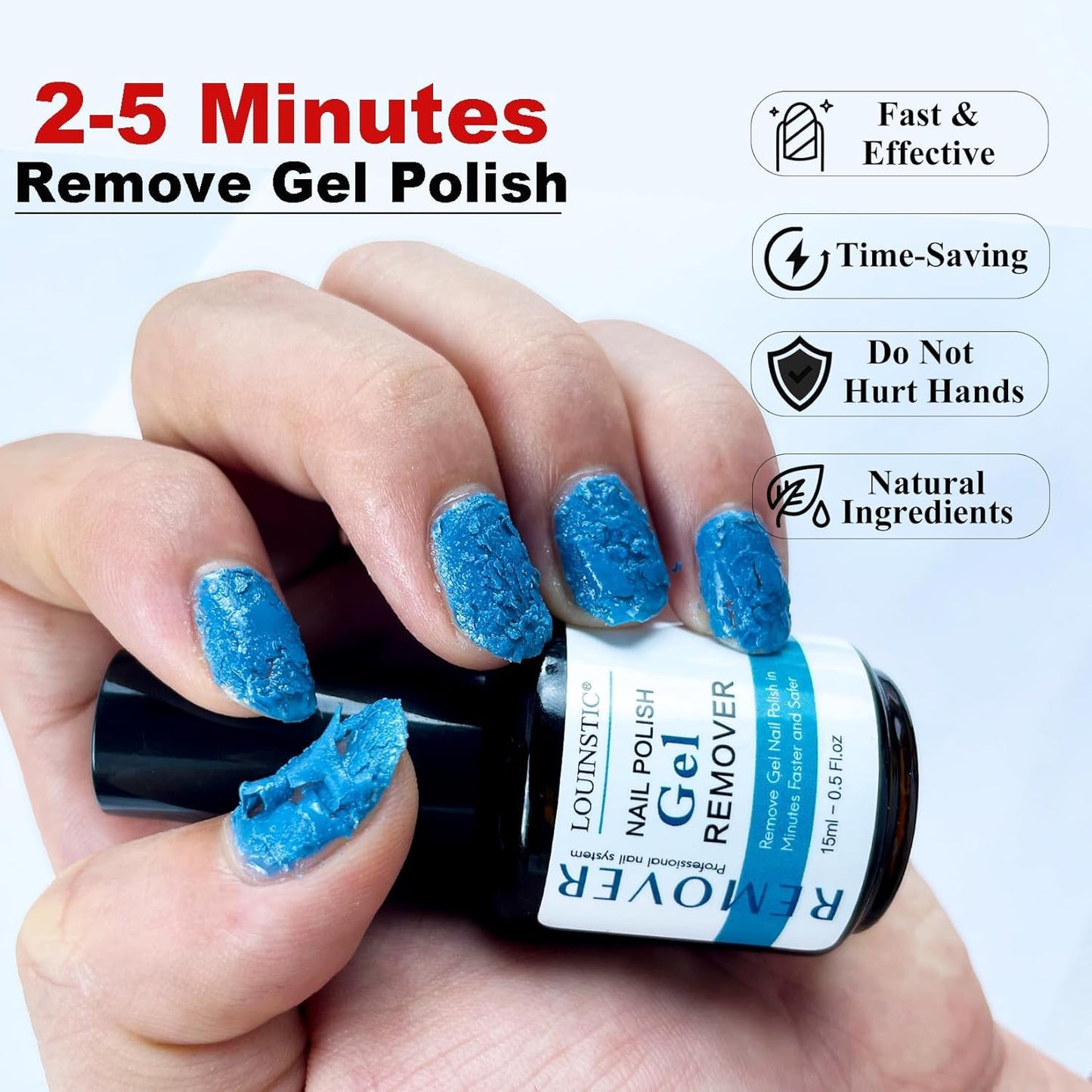 LOUINSTIC 15 ml Gel Nail Remover – Professional & Fast Gel Polish Remover, Acetone-Free Gel Remover for Nails, Quick 2–5 Min No-Soak & No-Foil Removal, Non-Irritating Nail Care Solution for Home DIY