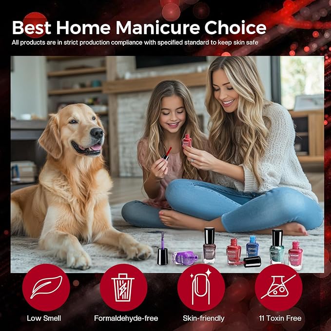 Morovan Magnetic Nail Polish Set：Cat Eye Glitter Red Green Purple Blue Nail Polish Kit Shimmer Quick Dry Nail Polish Bulk for Women Nail Art Manicure Salon Gift Holiday Party