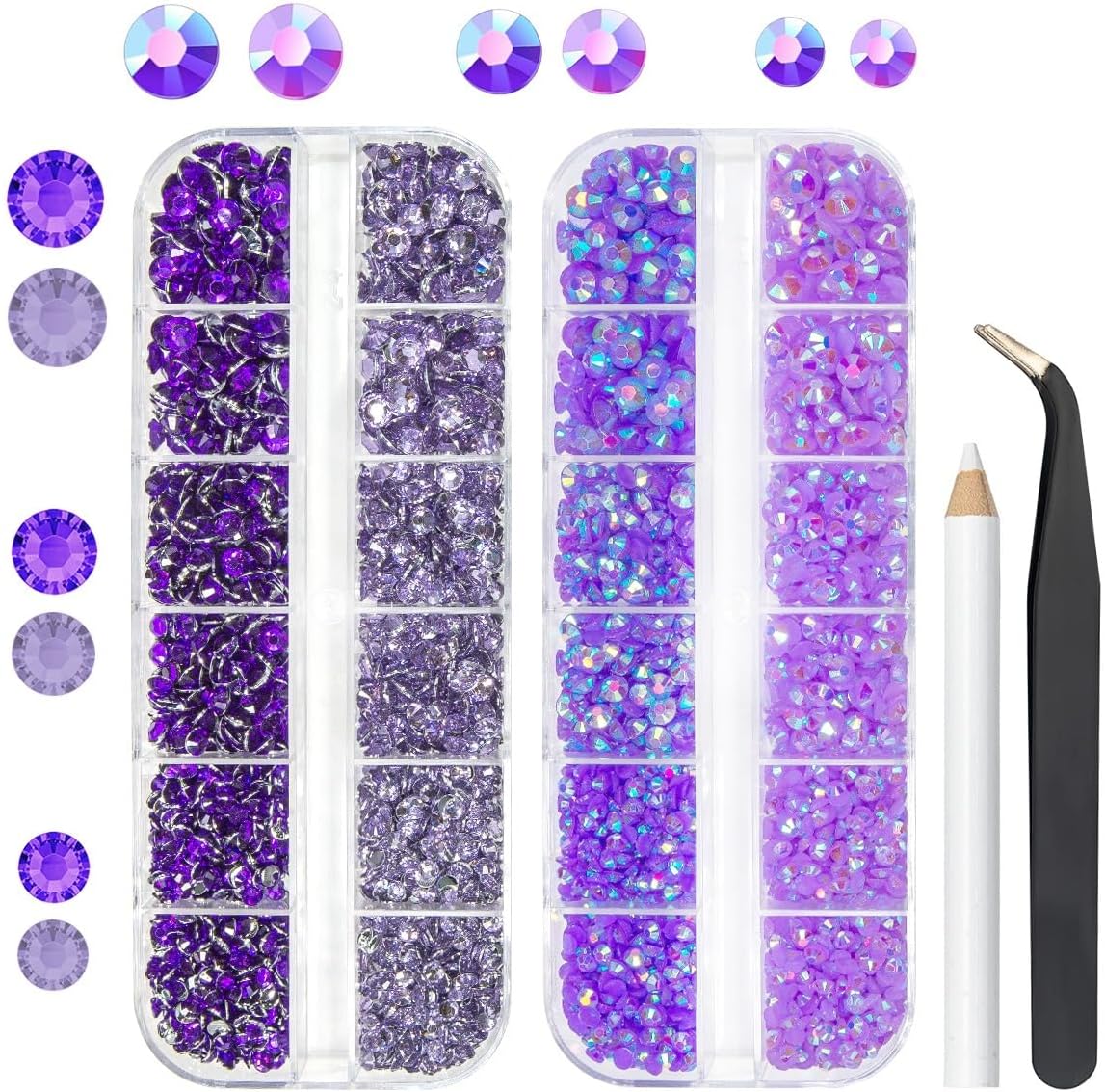 Purple Jelly Resin Rhinestones for Crafting 3mm 4mm 5mm Flatback Light Purple Dark Purple AB Stones Violet Gems Diamonds Crystals Charms for Nails Face Eye Makeup Mugs Tumblers Bottles Crafts