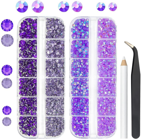 Purple Jelly Resin Rhinestones for Crafting 3mm 4mm 5mm Flatback Light Purple Dark Purple AB Stones Violet Gems Diamonds Crystals Charms for Nails Face Eye Makeup Mugs Tumblers Bottles Crafts