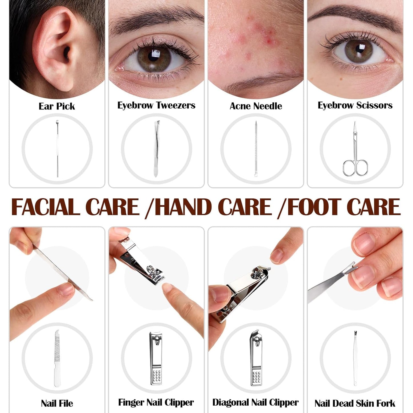 Therwen 24 Sets Manicure Set Nail Clippers 8 in 1 Stainless Steel Grooming Nail Kit Thank You Appreciation Gift Professional Pedicure Tool for Men Women Personal Care(Brown)