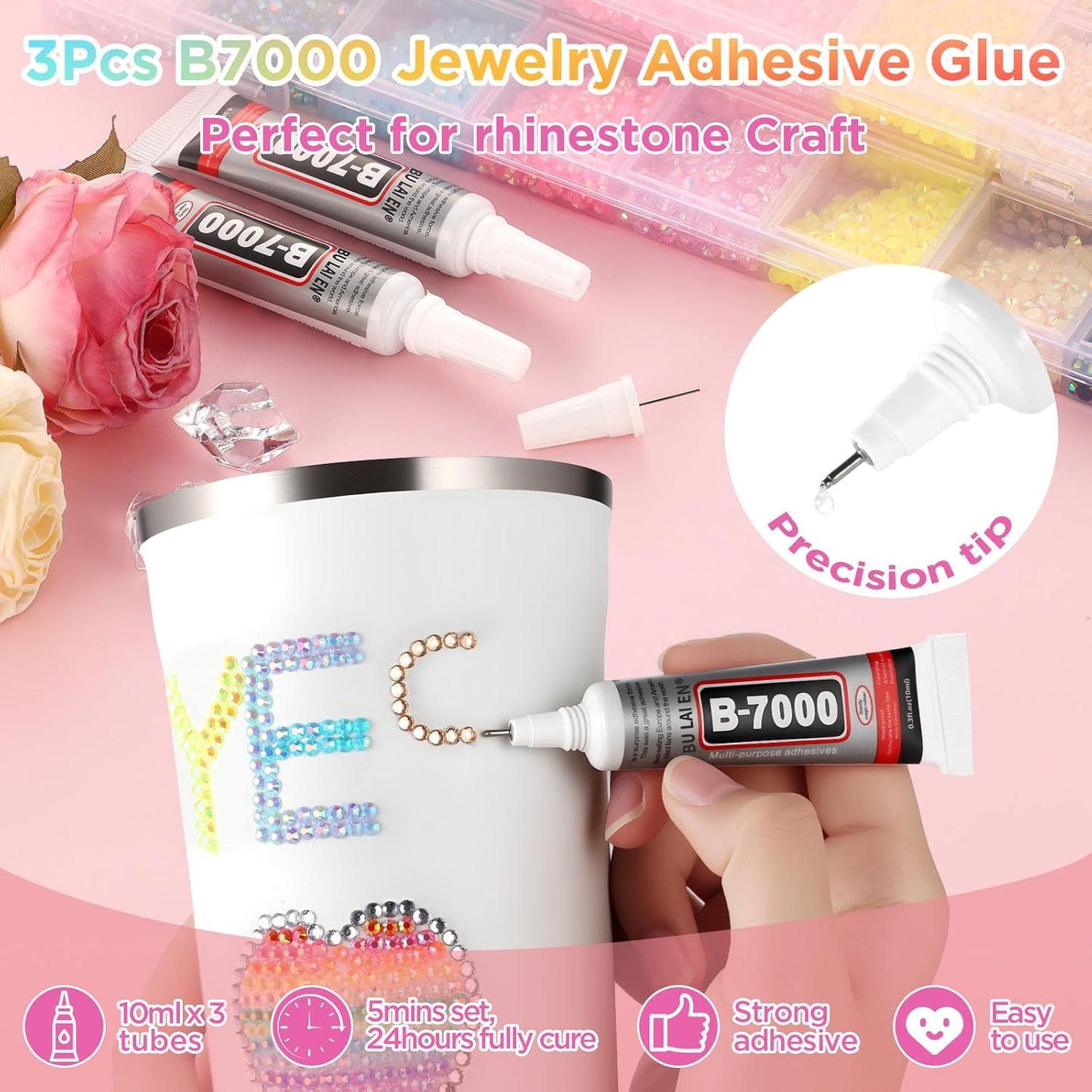 Zefy 40 Colors Resin Jelly Rhinestones for Bedazzling, 4mm 19000 Pcs Flatback Gems for Crafting, Bedazzling Kit with 3Pcs B7000 Glue for Clothing Shoes Nail Book Diamond Art