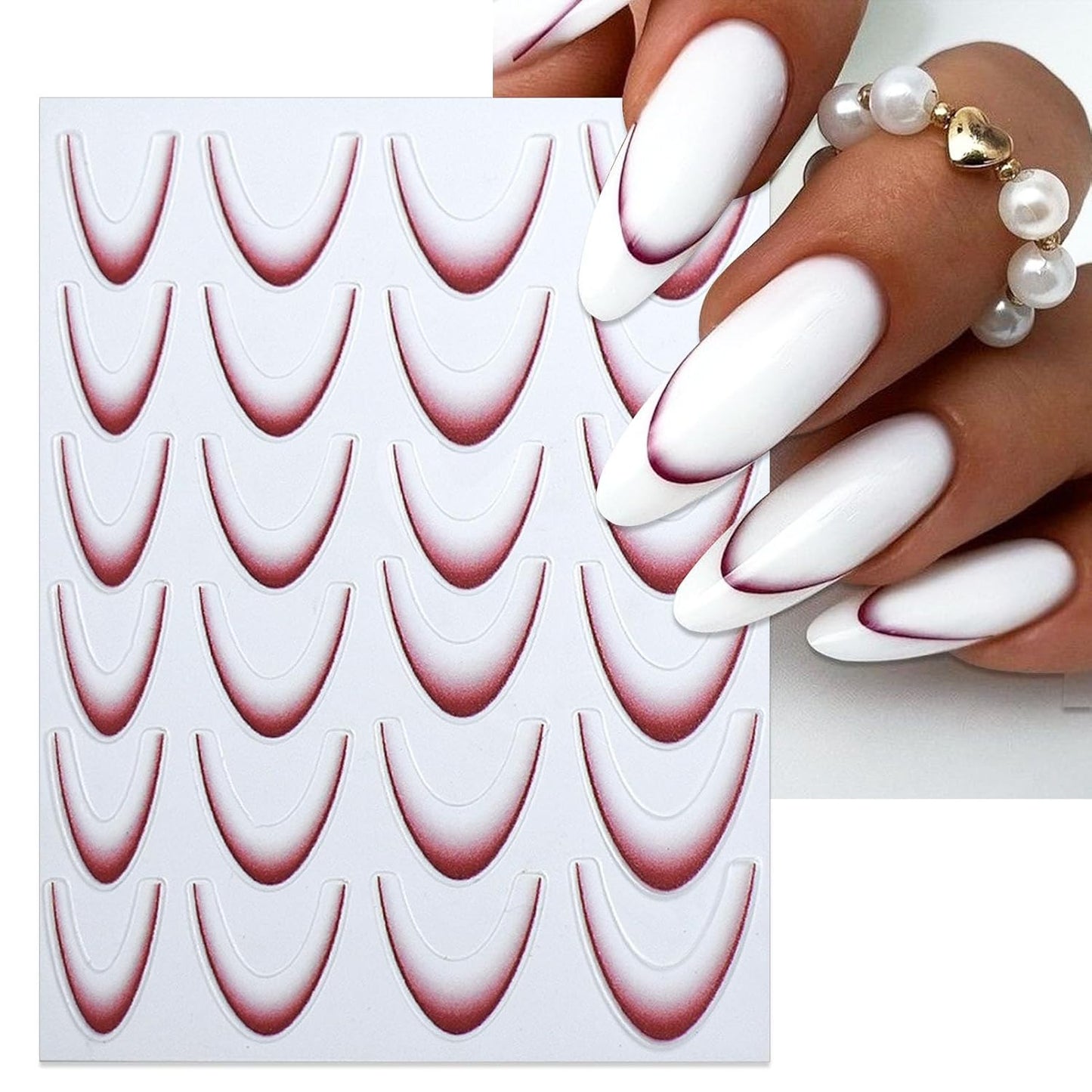 6 Sheets Gradient French Line Nail Art Stickers - Self-Adhesive Curved Stripes Nail Decals, French Tips Guides Designs for DIY Manicure (3 Colors)