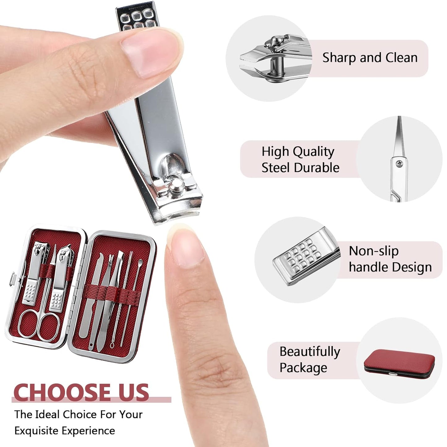 Lasnten 24 Set Christmas Manicure Set Bulk Nail Clippers Grooming Nail Kit Stainless Steel Professional Pedicure Kit Pedicure Tools with Travel Case Gifts for Xmas Men Women(8 in 1,Red, Silver)