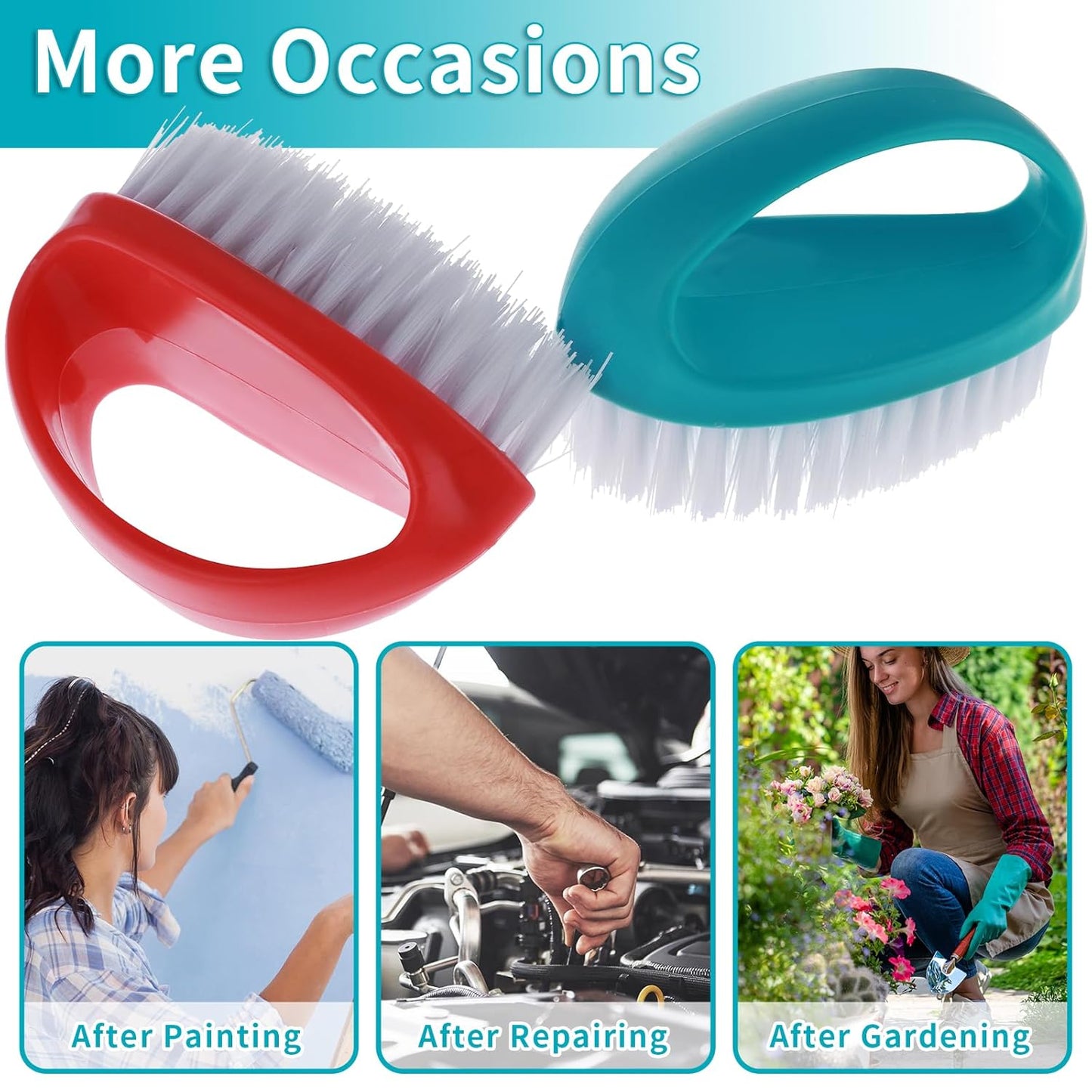 Hand Nail Brushes, 2pcs Grip Clean Heavy Duty Nail Brushes for Cleaning Fingernails Nylon Firm Stiff Bristles Deep Clean Scrubber for Mechanics Gardeners Hand Under Nails Toes(Red, Blue)
