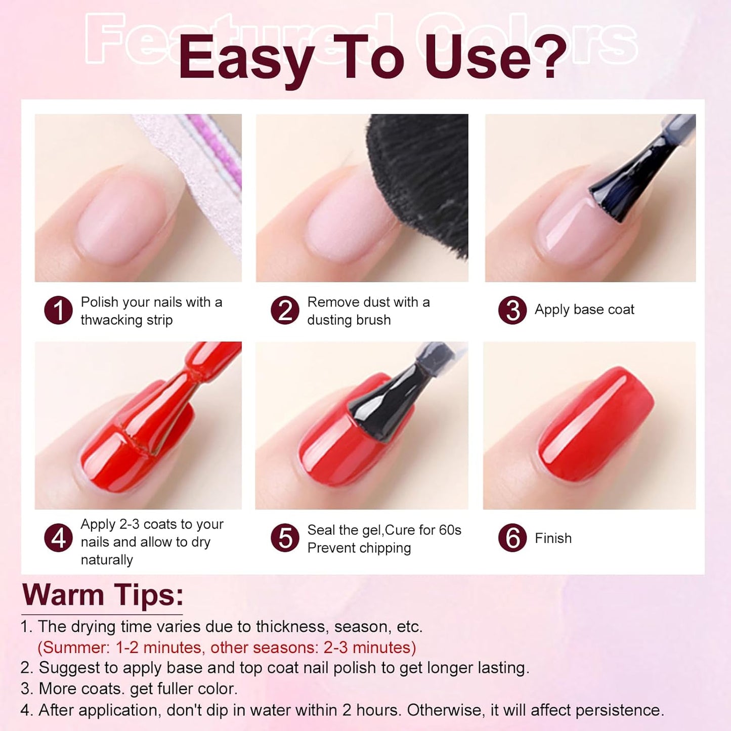 Major Dijit Quick Air Dry Nail Polish Glitter Dark Red Regular Nail Polish Non UV Gel Hema 0.34 fl oz.