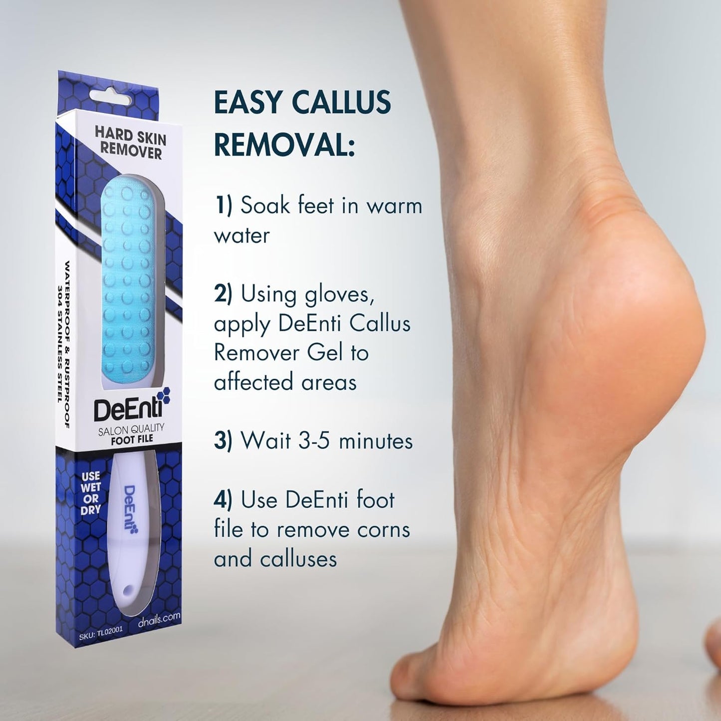 DeEnti Metal Foot File, Professional Grade Stainless Steel, Salon Quality Callus Remover, Lightweight Foot Scrubber, Home Manicure and Pedicure Tools