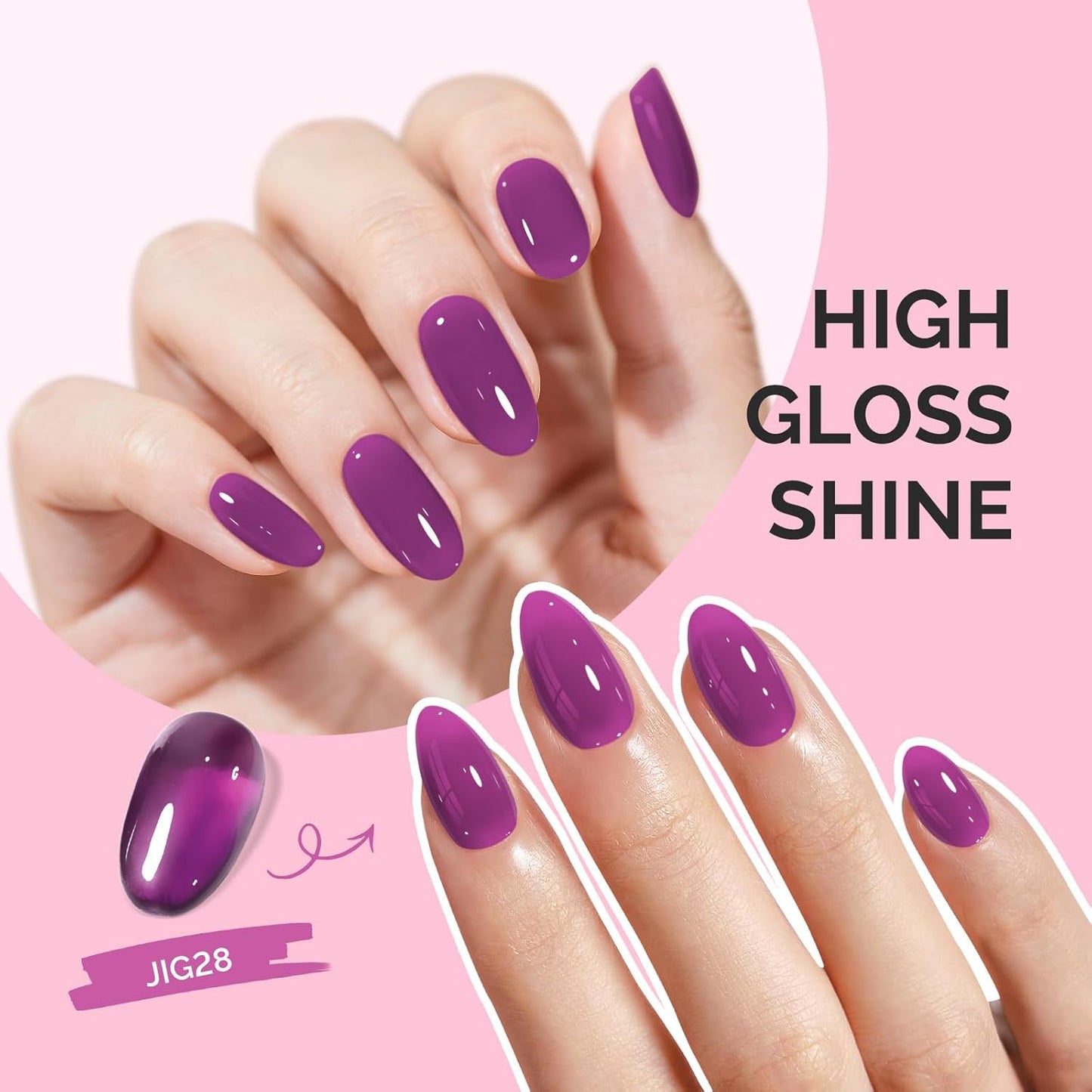 MelodySusie Jelly Purple Gel Polish, 0.5Fl.oz Jeweliver Jelly Gel Nail Polish Translucent Purple Deep Color Sheer Nails Soak Off UV LED Light Cure Gift for Women Nail Art Manicure JIG28