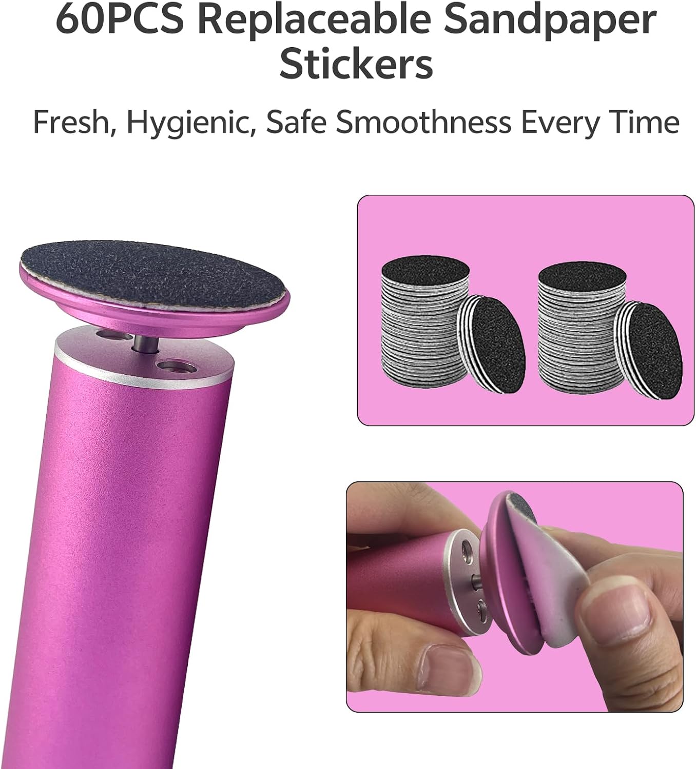 Electric Foot Callus Remover for Feet, Pedicure Tool with 60pcs Replacement Sandpaper Discs, Adjustable Speed Scrubber File Grinder for Dead Skin, Home Spa Salon Use - Pink