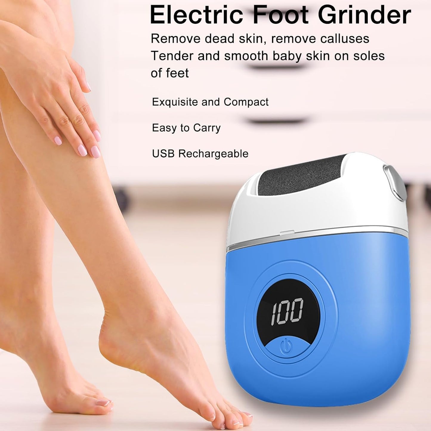 Electric Callus Remover Foot File, 2024 New USB Rechargeable Foot Repair and Grinding Device, Heel Polisher Digital Display, Feet Callus Remover, for Men Women Dry Callus Dead Skin (Blue)