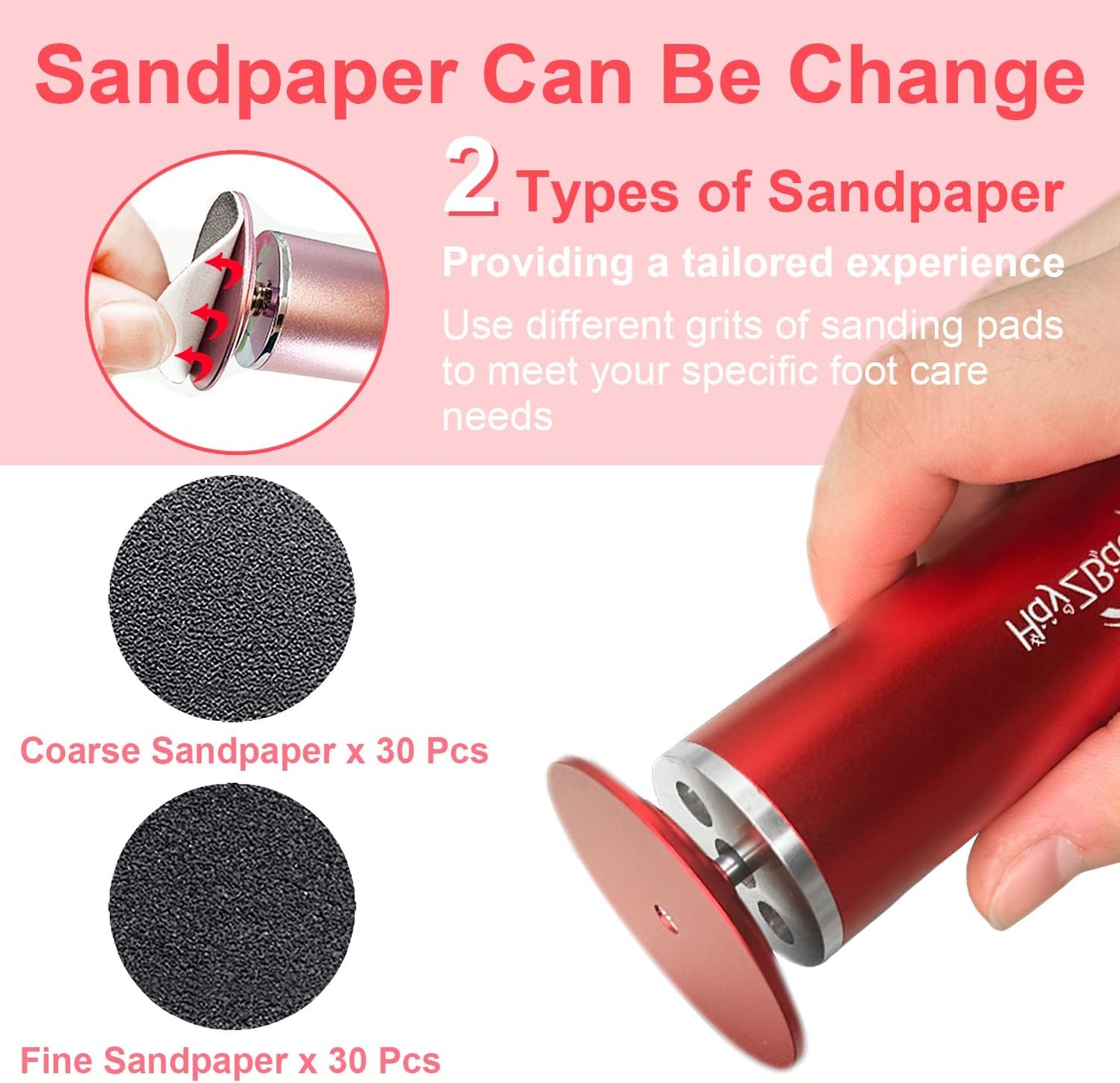 Electric Foot File - High Torque,Callus Remover for Feet,Adjustable Speed Foot File with 60 Pcs Sandpaper Discs,Professional Pedicure Tool for Dead Skin and Calluses (Red)