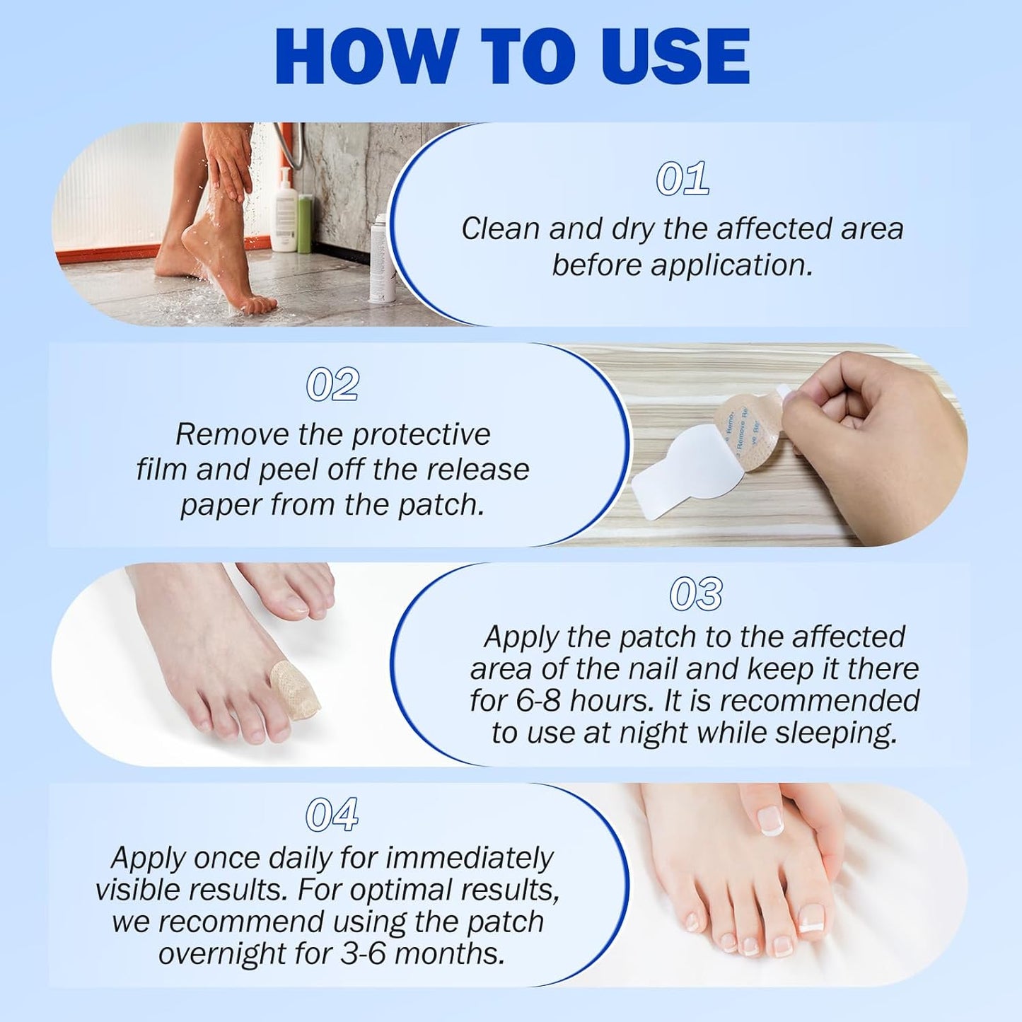 Nail Patches, 42 Pcs Toenail Treatment Extra Strength 8-Hour Overnight Nail Fast Acting Repair for Damaged & Discolored Nails Overnight Renewal Effortless Hydrogel Nail Care for Men and Women