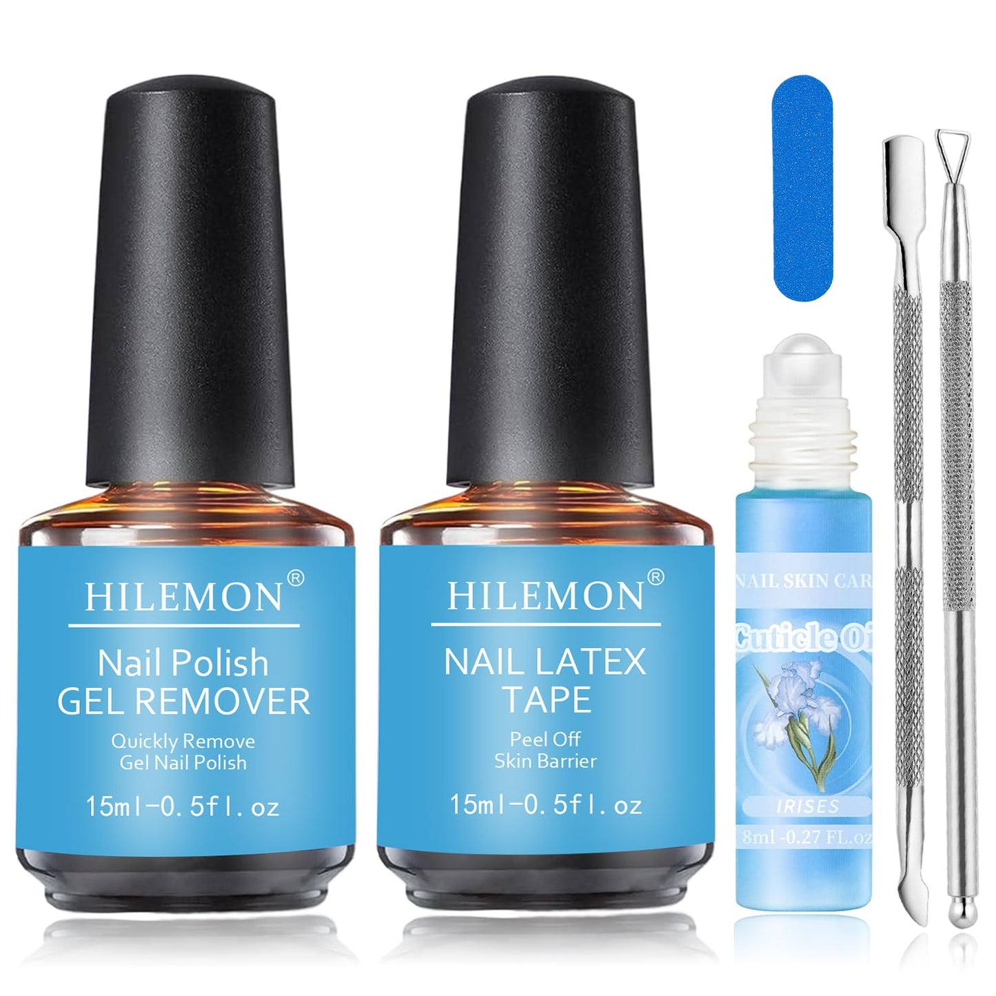 Gel Nail Polish Remover Kit, 15ml Quick Gel Remover, Nail Latex Tape & 8ml Cuticle Oil with Vitamin E & Jojoba Oil, Fast & Easy Removal in 3-5 Mins, Includes Nail Tools (Remover&Latex&Oil)