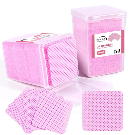 NXJ INFILILA Lint Free Nail Wipes, 400PCS Nail Polish Remover Wipes Super Absorbable Soft Lint Free Cotton Pads Lash Extensions Glue Nails Cleaning Pads for Salon Supplies