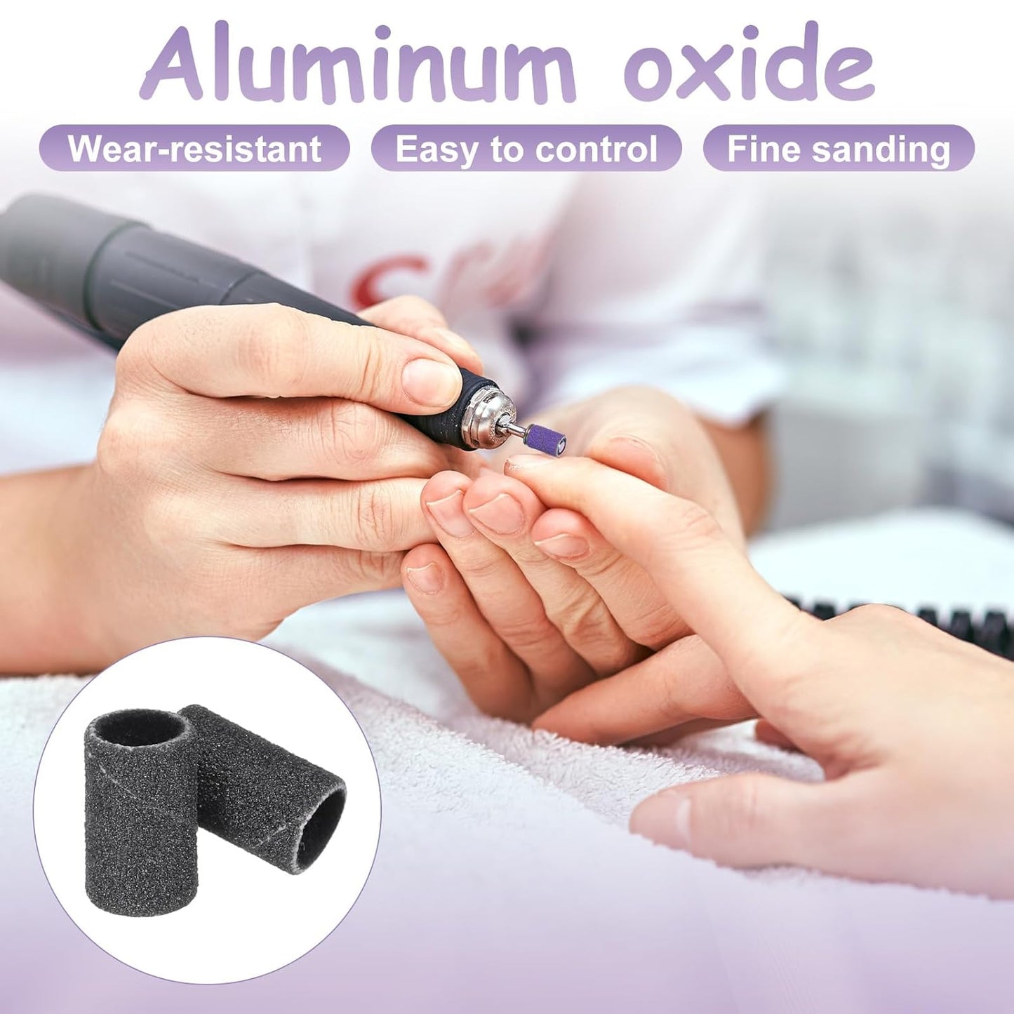 HARFINGTON 100pcs Small Sanding Bands 240 Grit for Nail Drill Bits Mini Sanding Band for Nails Gel Manicures Black