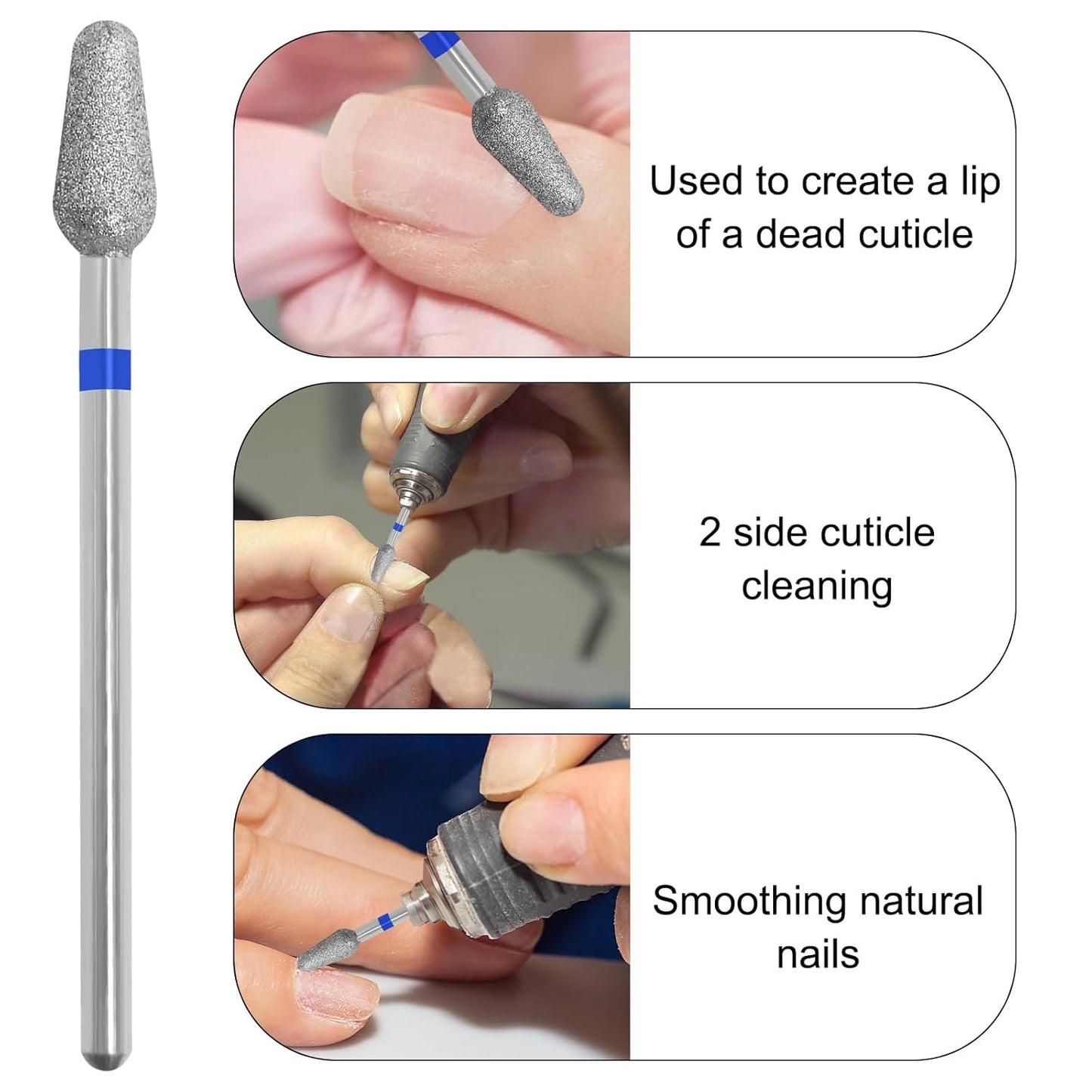 Diamond Tapered Cuticle Nail Drill Bits, Pro Electric Nail Bit for Nail Salon Manicure, 3/32 Shank efile Bit (Medium)