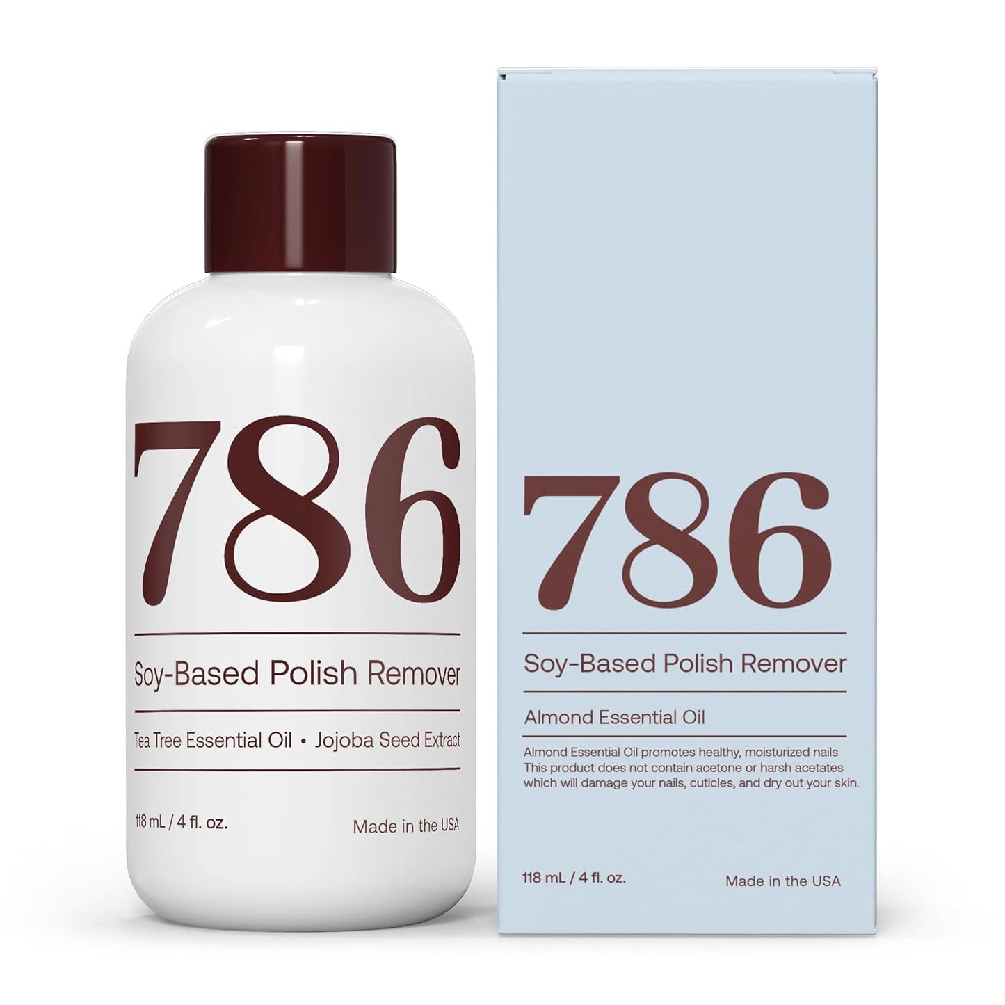 786 Cosmetics Soy-Based Nail Polish Remover - Acetone Free, with Almond Essential Oil, Gentle Nail Polish Remover, Non-Toxic, Non-Flammable, Promotes Healthy & Moisturized Nails
