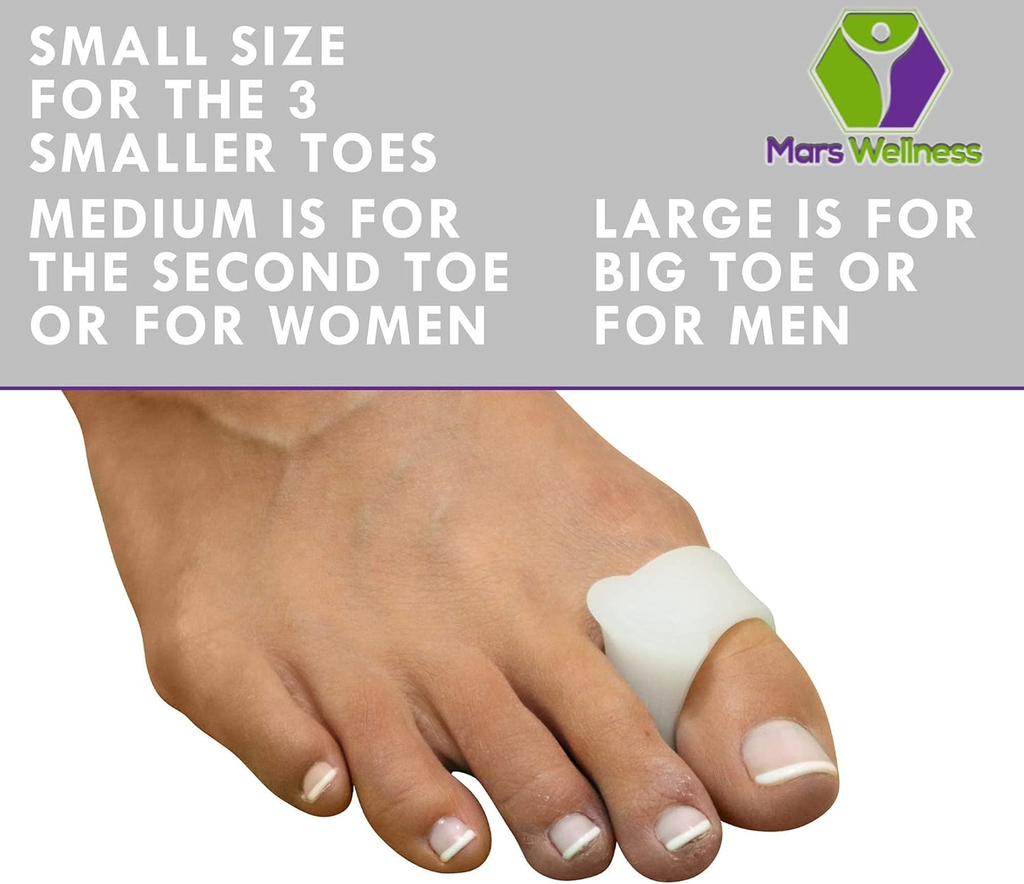 Mars Wellness Gel Toe Separator and Toe Spacers - Bunion, Hammer Toe, Overlapping Toes, Toe Spreader and Toe Corrector for Men and Women - 4 Pack - White Small