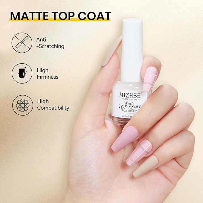 MIZHSE Quick Dry Base and Top Coat Set, Clear Foundation Nail Polish Air Dry Fast, Matte Top Coat Protect Nails Manicure Home DIY