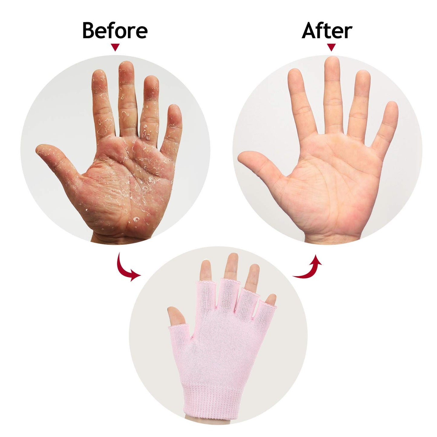 2 Pairs Fingerless Moisturizing Gloves Fingerless Gloves for Women Cotton Soft Moisturizing Eczema for Dry Rough and Cracked Hands Repair Arthritis Hand Typing for Men and Women (Pink)