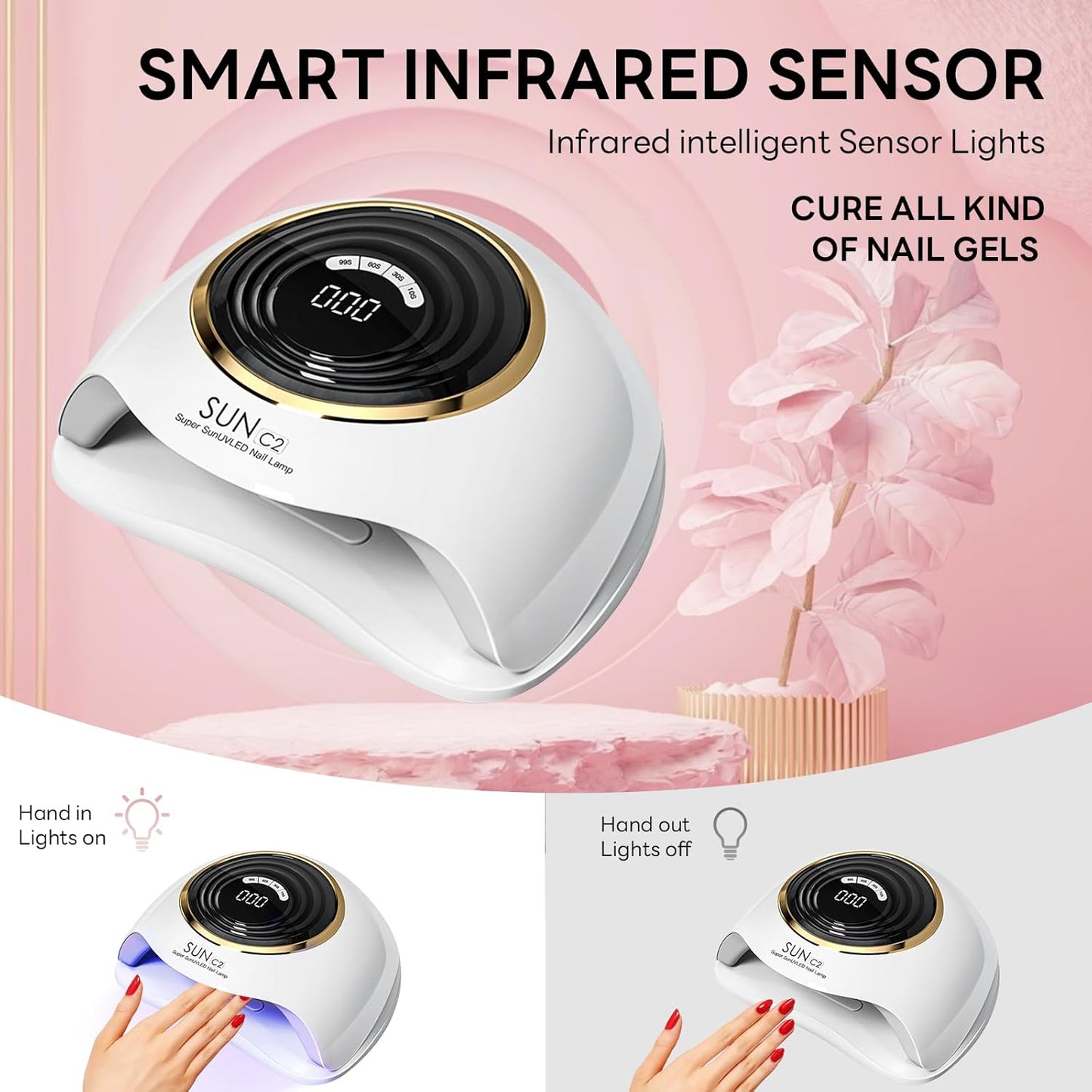 UV Light for Gel Nails, 248W Professional UV LED Nail Dryer with 63 Beads, Fast Curing Gel Polish Lamp Auto Sensor 4 Timer Setting, Nail Art Drying Tools for Home Salon Manicure