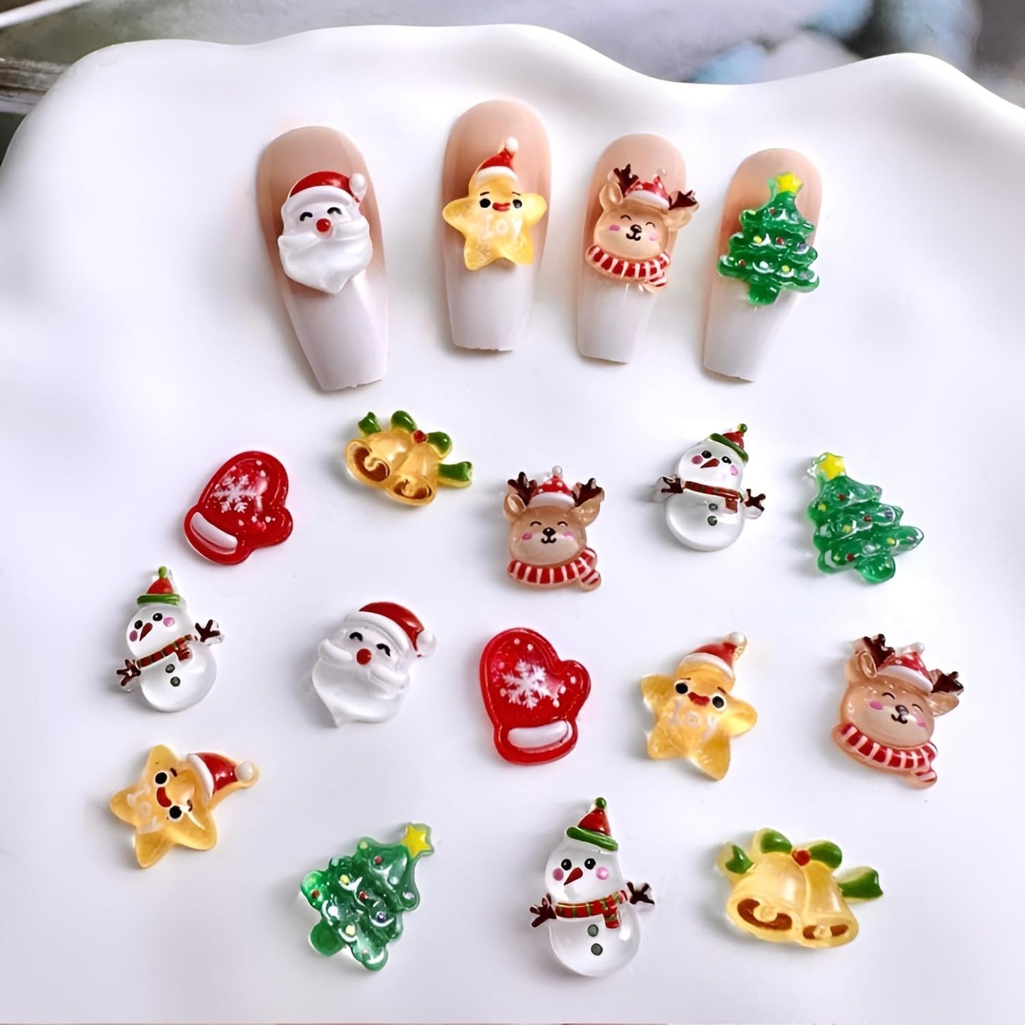 70 Pcs Santa Claus Elk Christmas Tree Snowman Acrylic Nail Art Rhinestone Charms Decoration for Women Girls