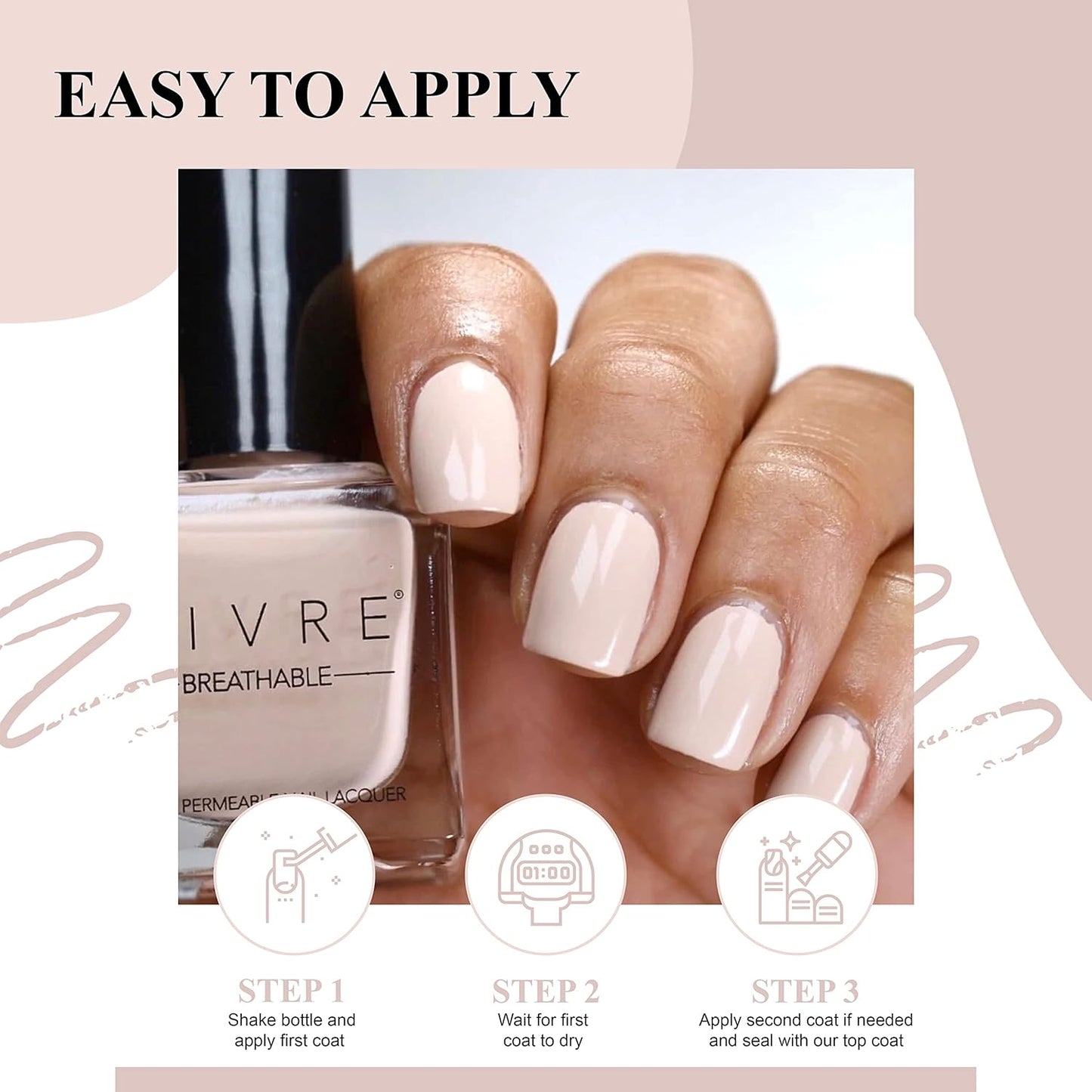 VIVRE Cosmetics Certified Breathable - Water Permeable - Oxygen Permeable - Halal Nail Polish: at First Blush