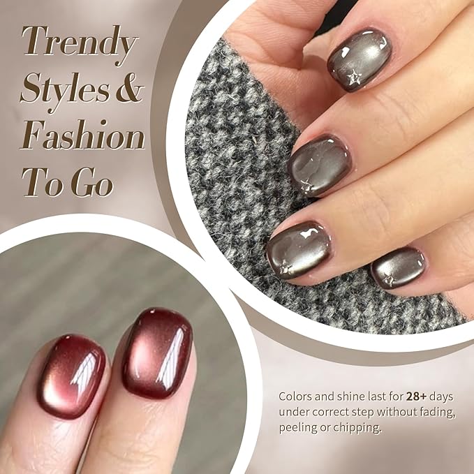 BORN PRETTY Magnetic Gel Nail Polish Water Light Cat Magnetic Eye Gel Brown SaU Vage Jelly Glass Crystal Magnetic Gel Polish Glitter Shimmer Auroras Magnetic Gel Nail Art Manicure Kit 6PCS