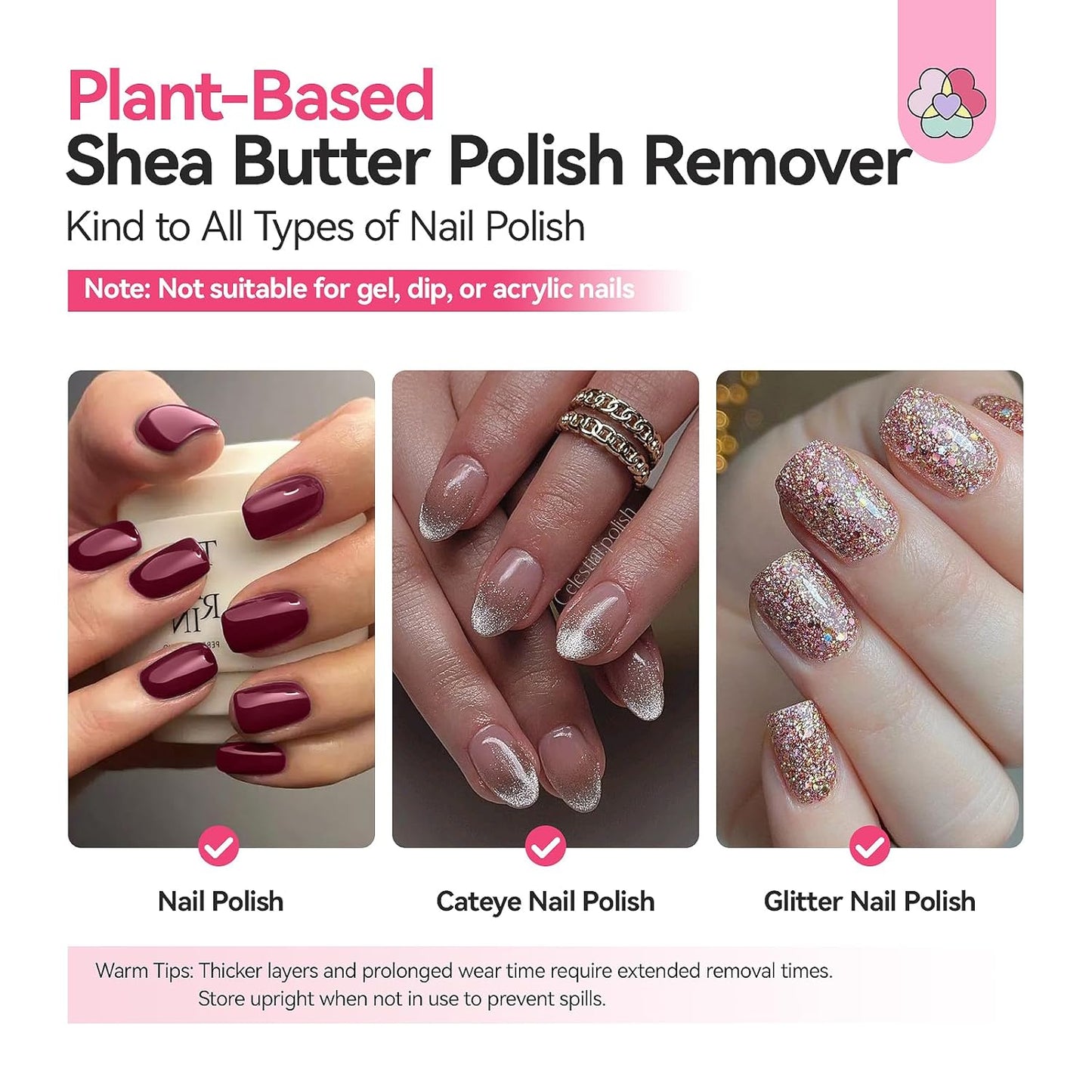 SAVILAND Plant-Based Nail Polish Remover: 200 ML Non-Acetone Non Drying Fingernail Polish Remover Shea Butter Nails Removal Rich in Castor Oil VE for Cateye Glitter Regular Nail Polish Home Salon Use