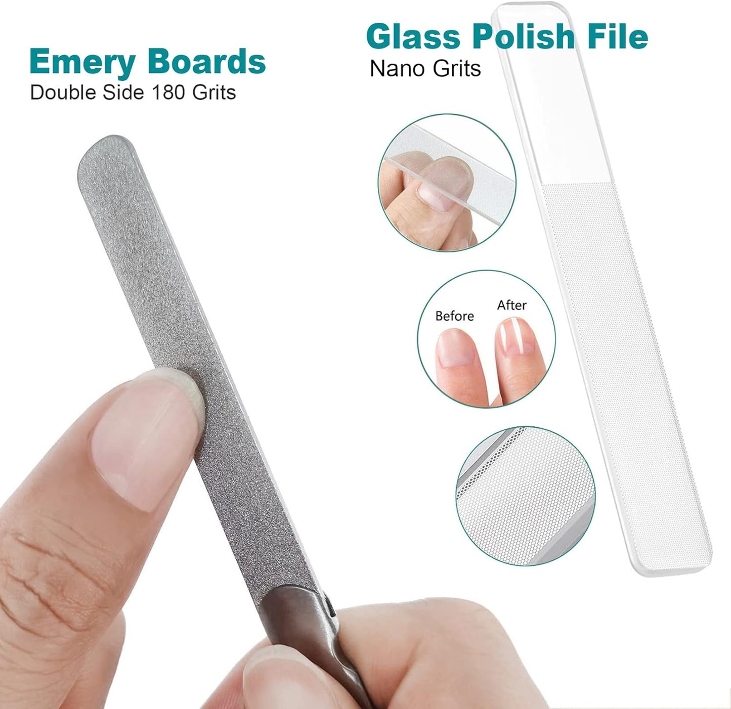 Diamond Nail File for Natural Nails, 4.6 Inch Double Sided 180 Grits Emery Boards Metal Toe Nail Files for Thick Toenails and Fingernail (1 Pack)
