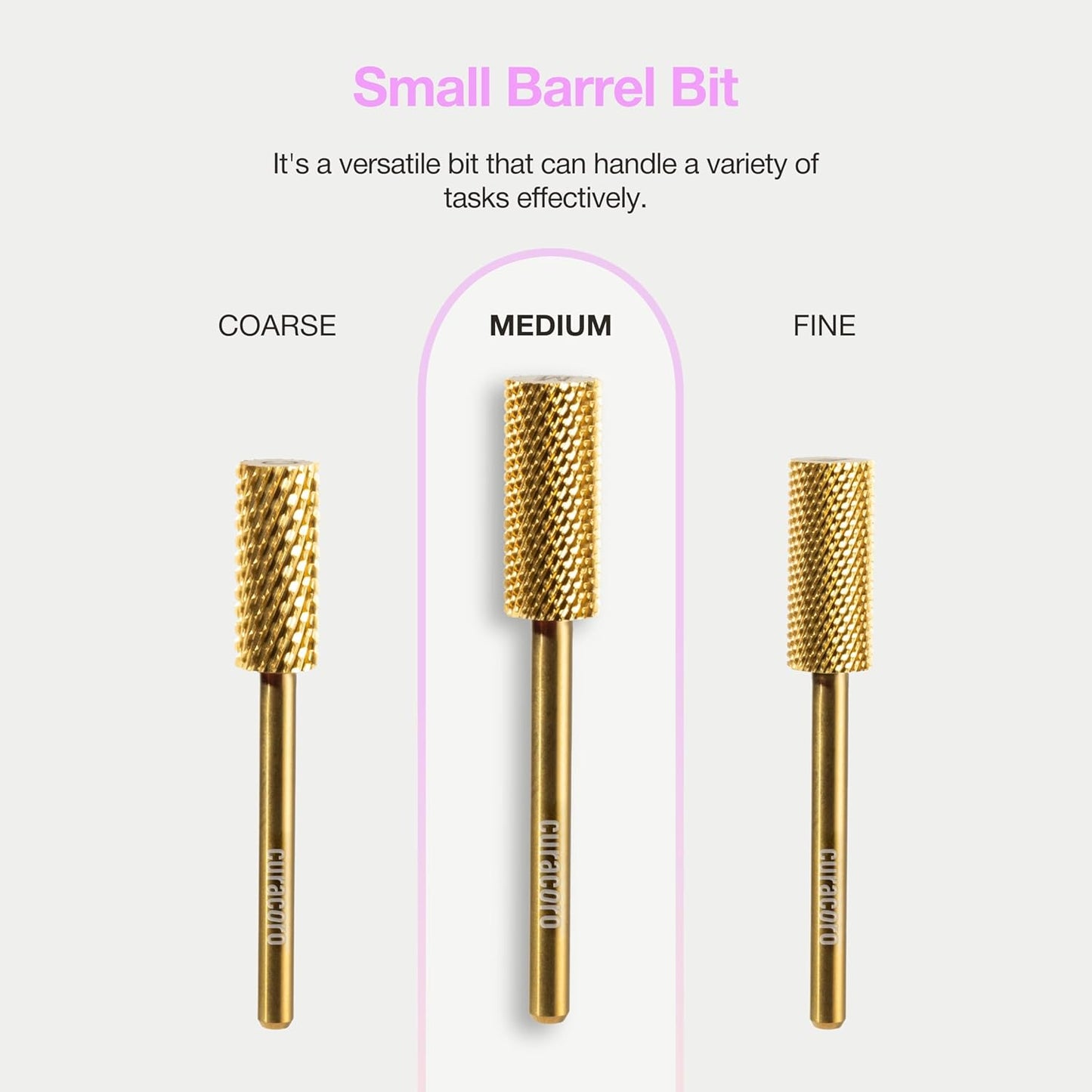 Curacoro Nail Drill Bits 3/32'' - Small Barrel Carbide Bit (Medium) for Professional Finish, Precisely Remove, Refine, Smooth Acrylic or Gel Nails, Nail Art Pedicure Manicure Salon & Home