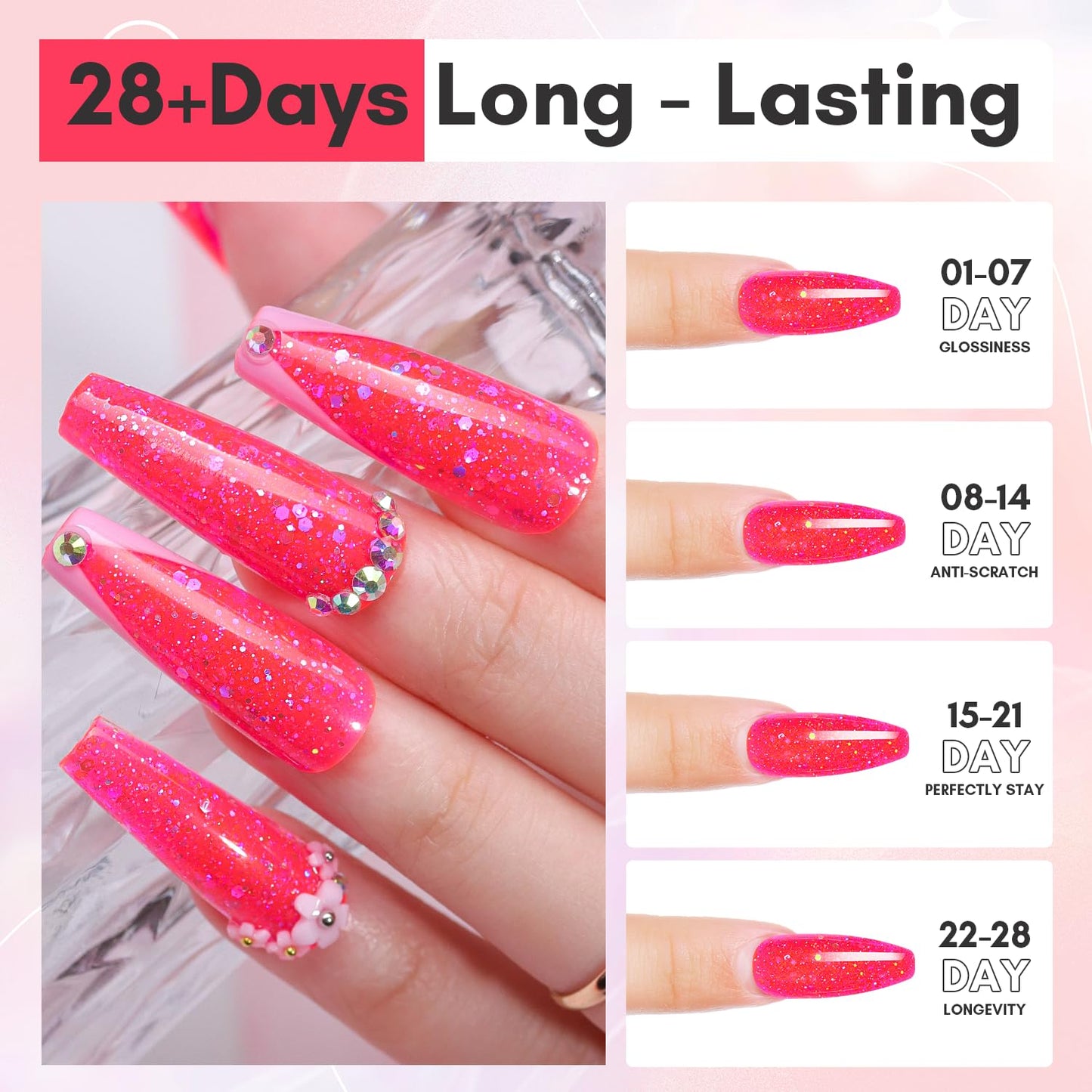 Makartt Poly Nail Gel-50ML Large, Dark Hot Pink Glitter Color, Strong Builder for Extension Overlay Strengthener 3D Diy, Long-lasting for Nails French Manicures Home Salon-Pink Pretty