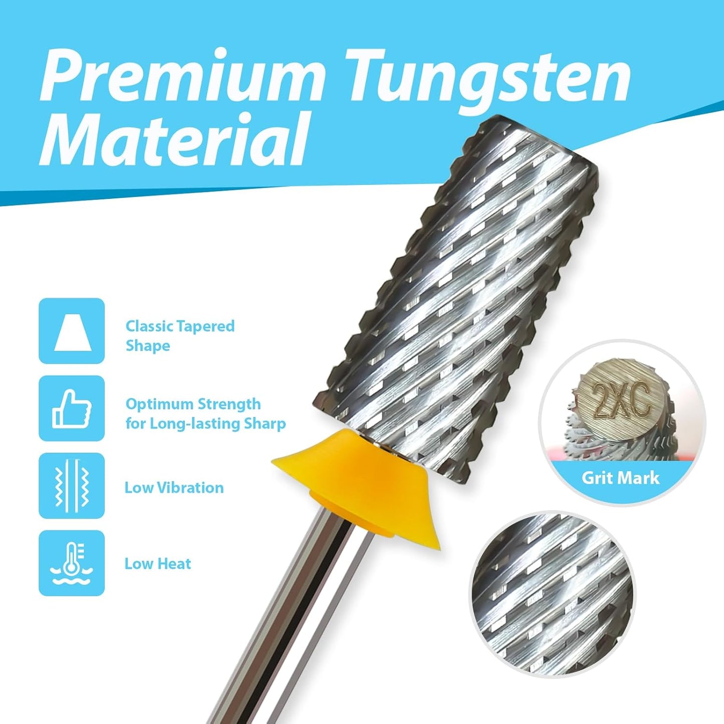 Professional Nail Drill Bits, Tungsten Carbide Cross Cut Tapered Barrel 3/32'' Safety Bits, Left and Right Hand Use, Remove Gel Fast, Manicure Pedicure Cuticle Gel Polishing, Double Coarse.