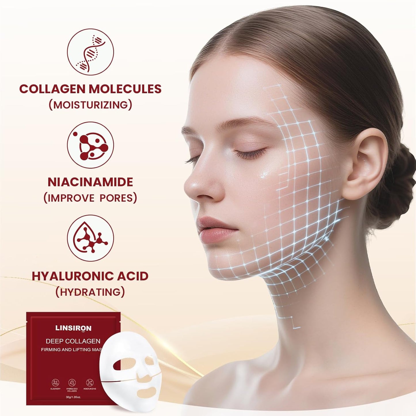 Bio-Collagen Face Masks, Deep Hydrating Sheet Overnight Face Mask, Facial Treatments and Masks for Women, Korean Skincare, Moisturizing and Firming for Girl, 12 Pack