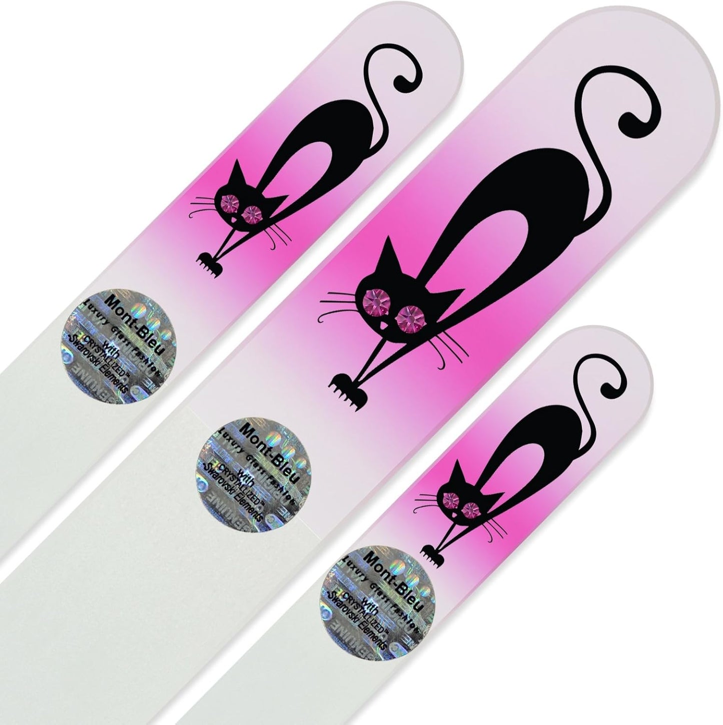 Mont Bleu Set of 3 Cats Crystal Nail Files Hand Decorated with Crystals - Handmade - Czech Tempered Glass