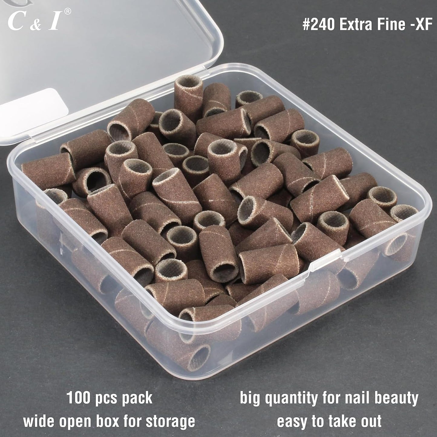 C & I Nail Sanding Bands 100 PCS Plus Upgrade Mandrel 1 PC, Nail Drill Bits for Acrylic Gel Nails Remove, Natural Nails Buffer for Nail Prep and Nail Shiner (Coffee, #240 Extra Fine)