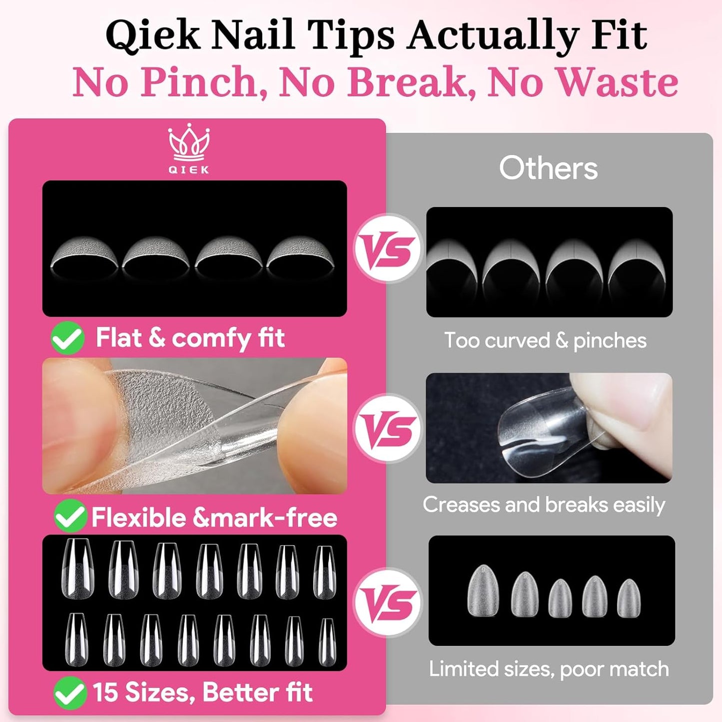 Medium Coffin Fake Nail Tips, 15 Sizes 240 PCS Clear Half Matte Press On False Nail Tips Pre-shaped Half Soft Cover Gel Nail Tips Extensions Thick Long Lasting for DIY Beginners & Salon Manicure