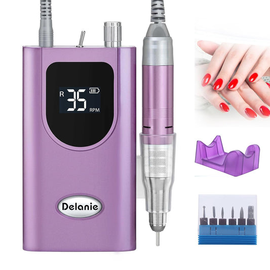 Delanie Electric Nail Drill Professional 35000 RPM Rechargeable Portable E-File for Nail Tech, Violet